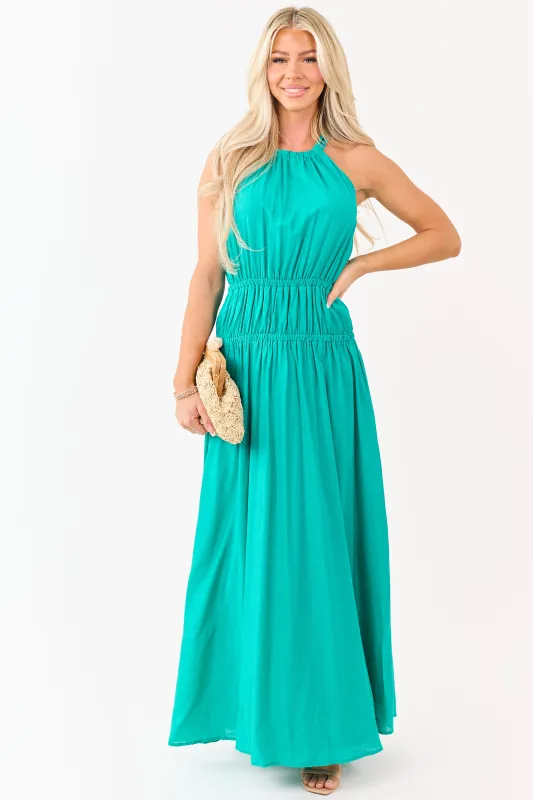 Flying Tomato Dark Teal Halter Neck Maxi Dress made by Flying Tomato