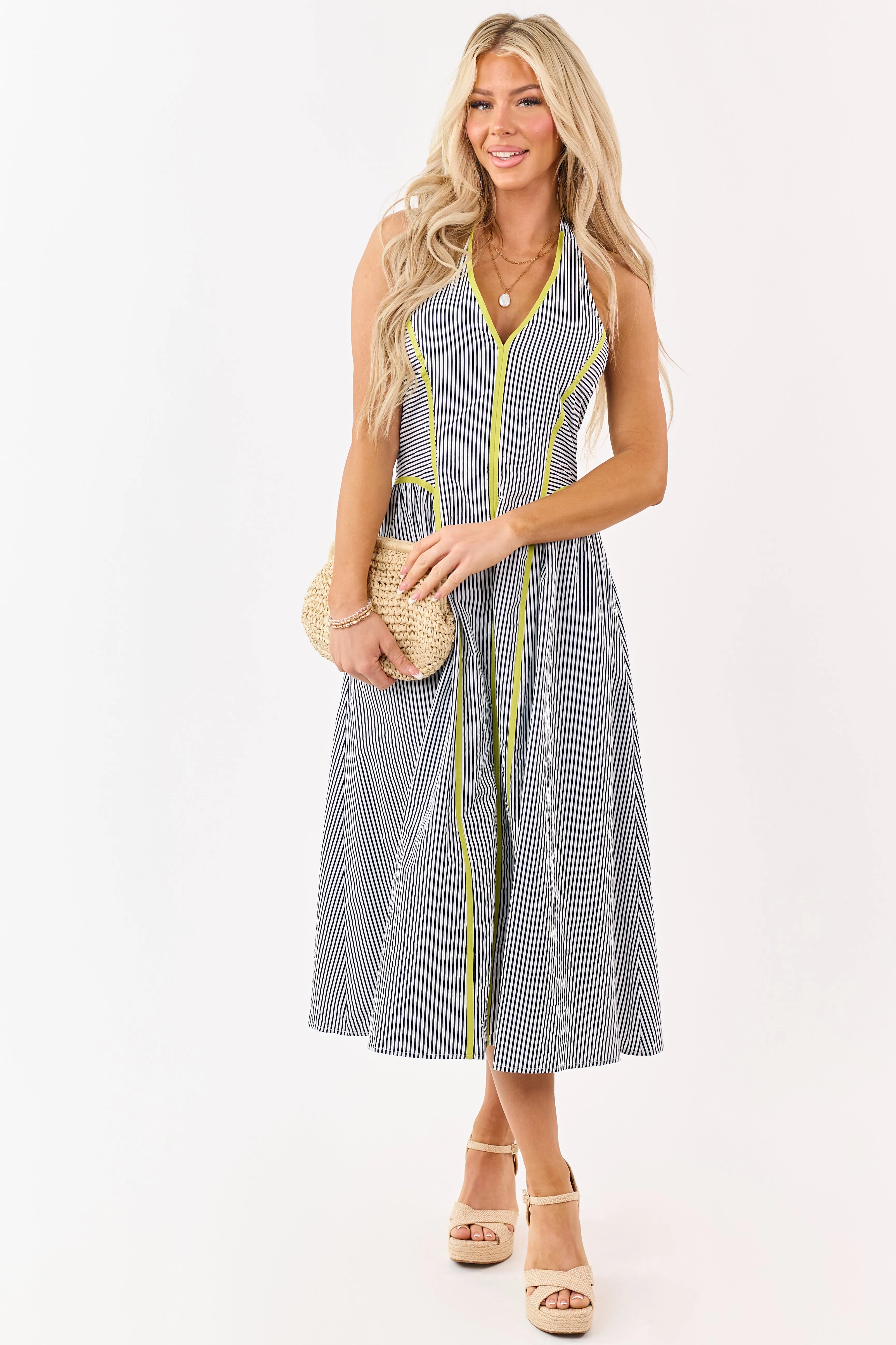 Entro Navy Striped Cotton Halter Midi Dress sold by Lime Lush product image thumbnail 4