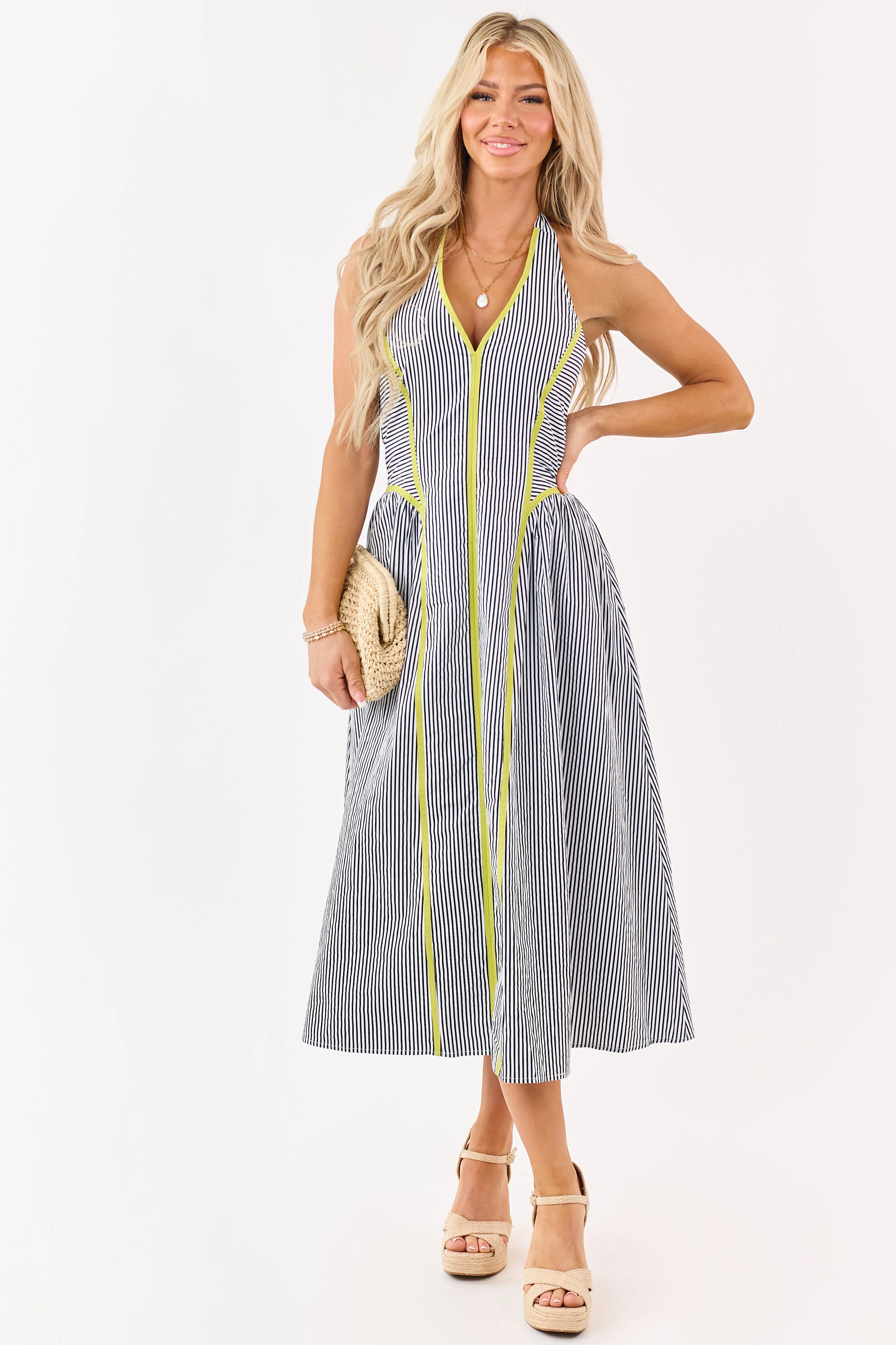 Entro Navy Striped Cotton Halter Midi Dress sold by Lime Lush product image thumbnail 2