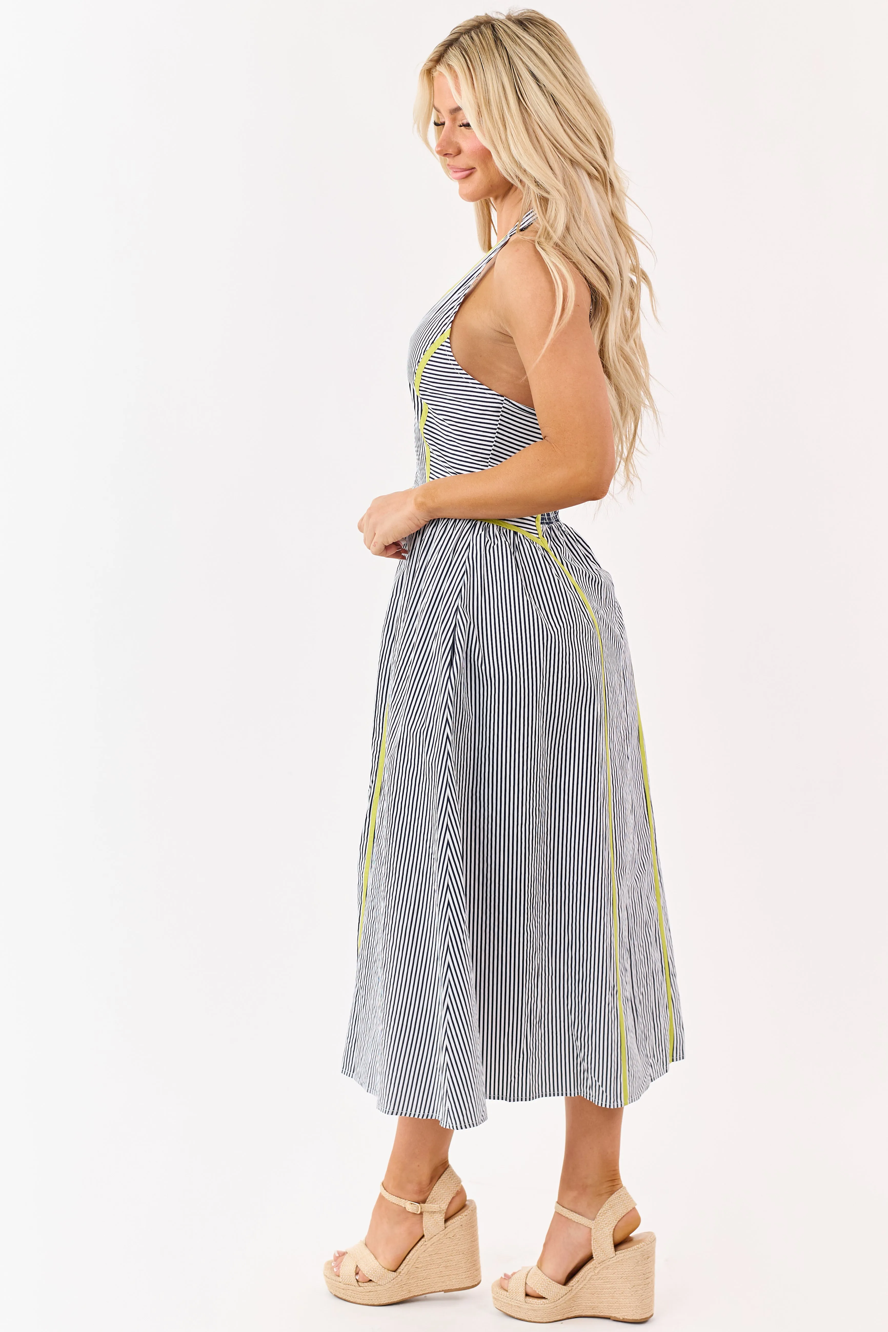 Entro Navy Striped Cotton Halter Midi Dress sold by Lime Lush product image thumbnail 5