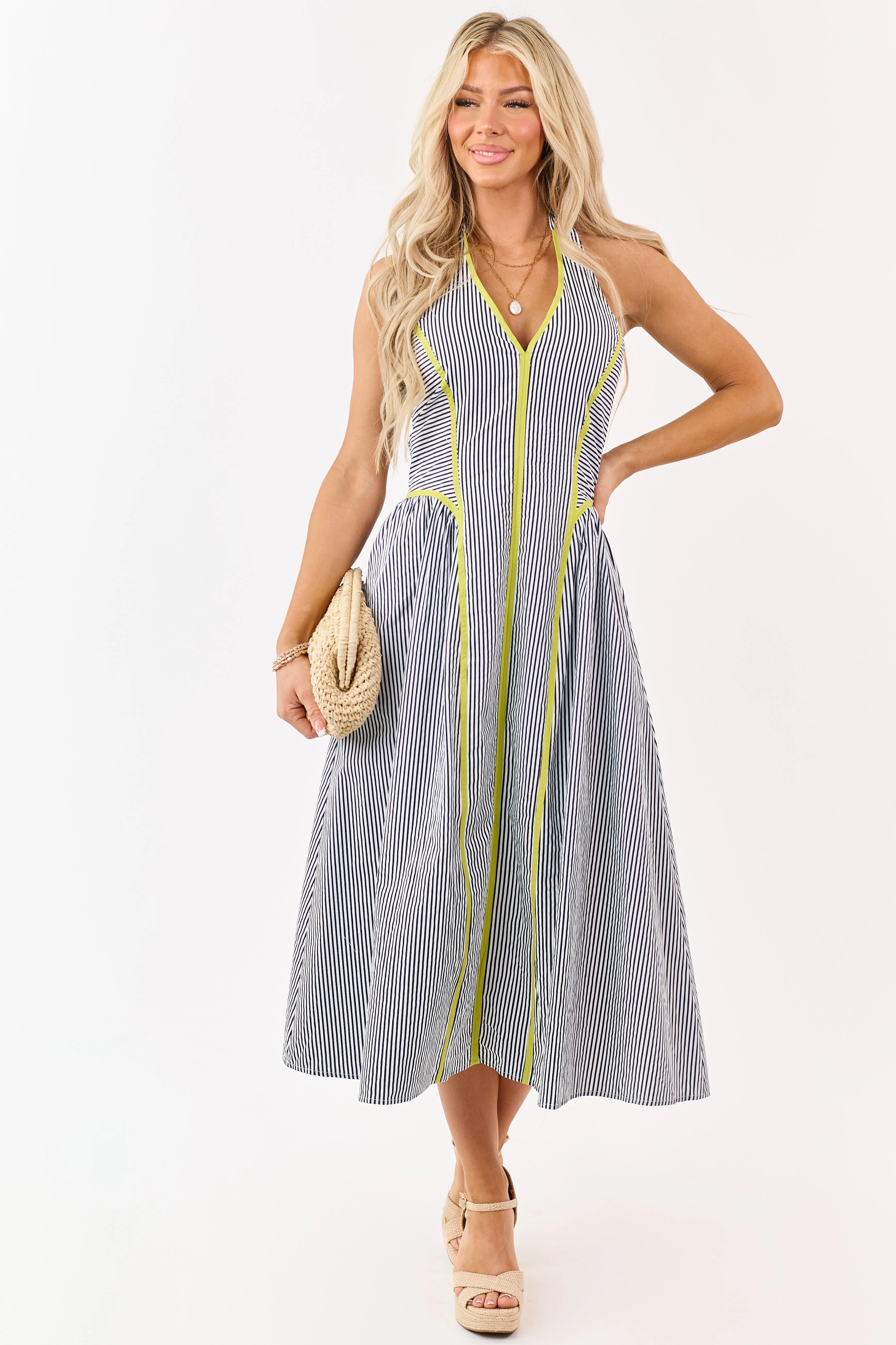 Entro Navy Striped Cotton Halter Midi Dress sold by Lime Lush product image thumbnail 3