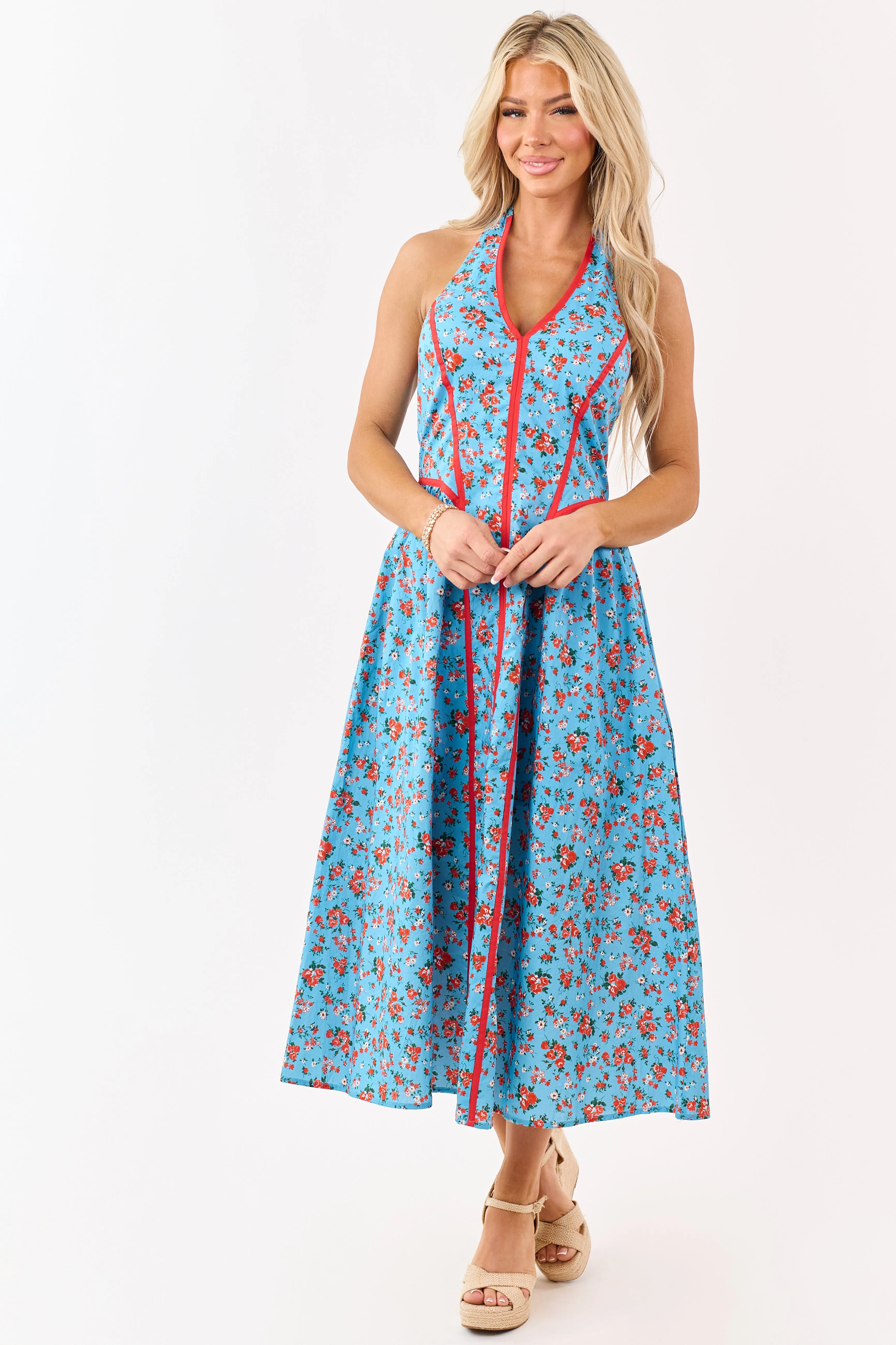 Entro Cornflower Floral Print Cotton Midi Dress sold by Lime Lush product image thumbnail 2