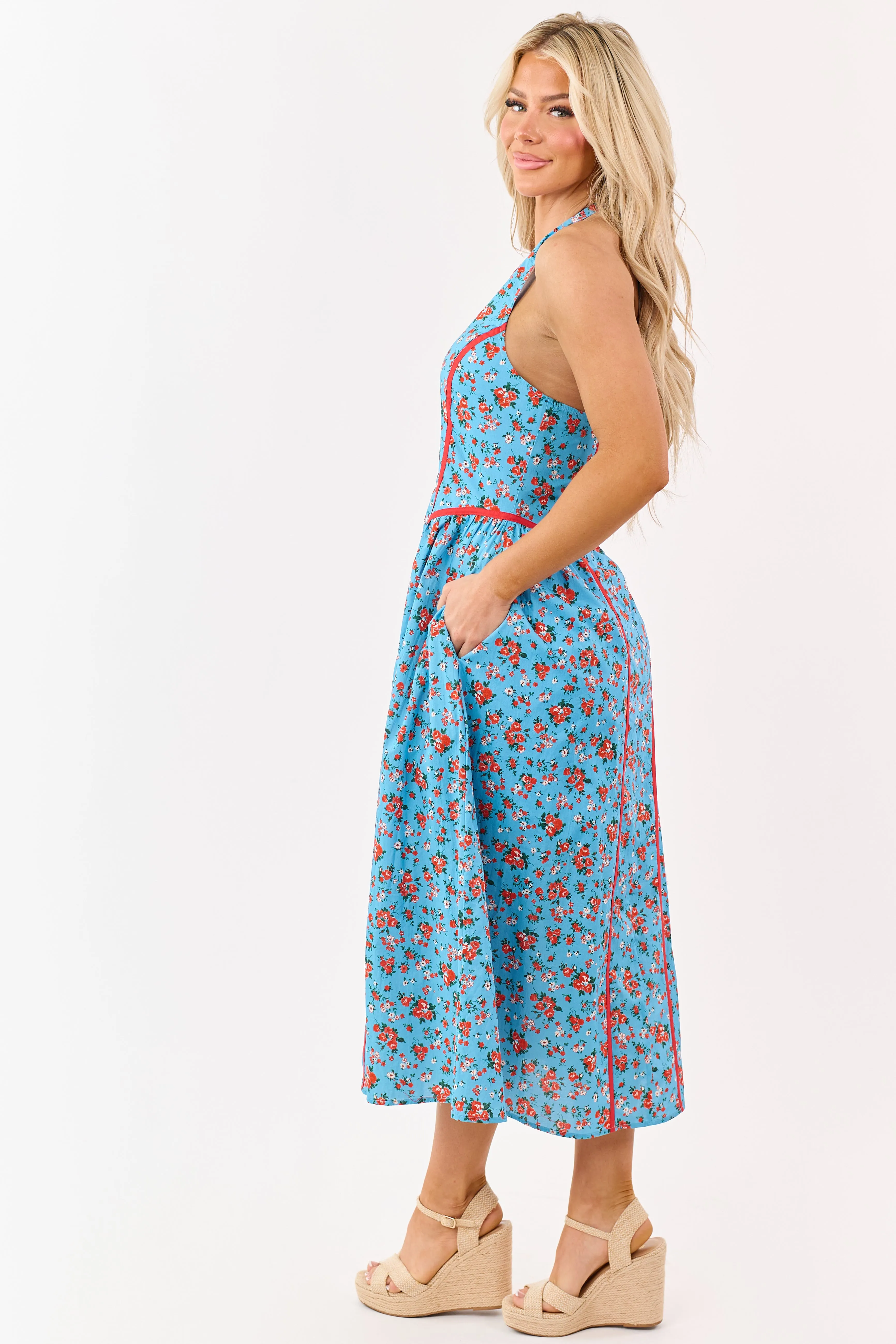 Entro Cornflower Floral Print Cotton Midi Dress sold by Lime Lush product image thumbnail 4