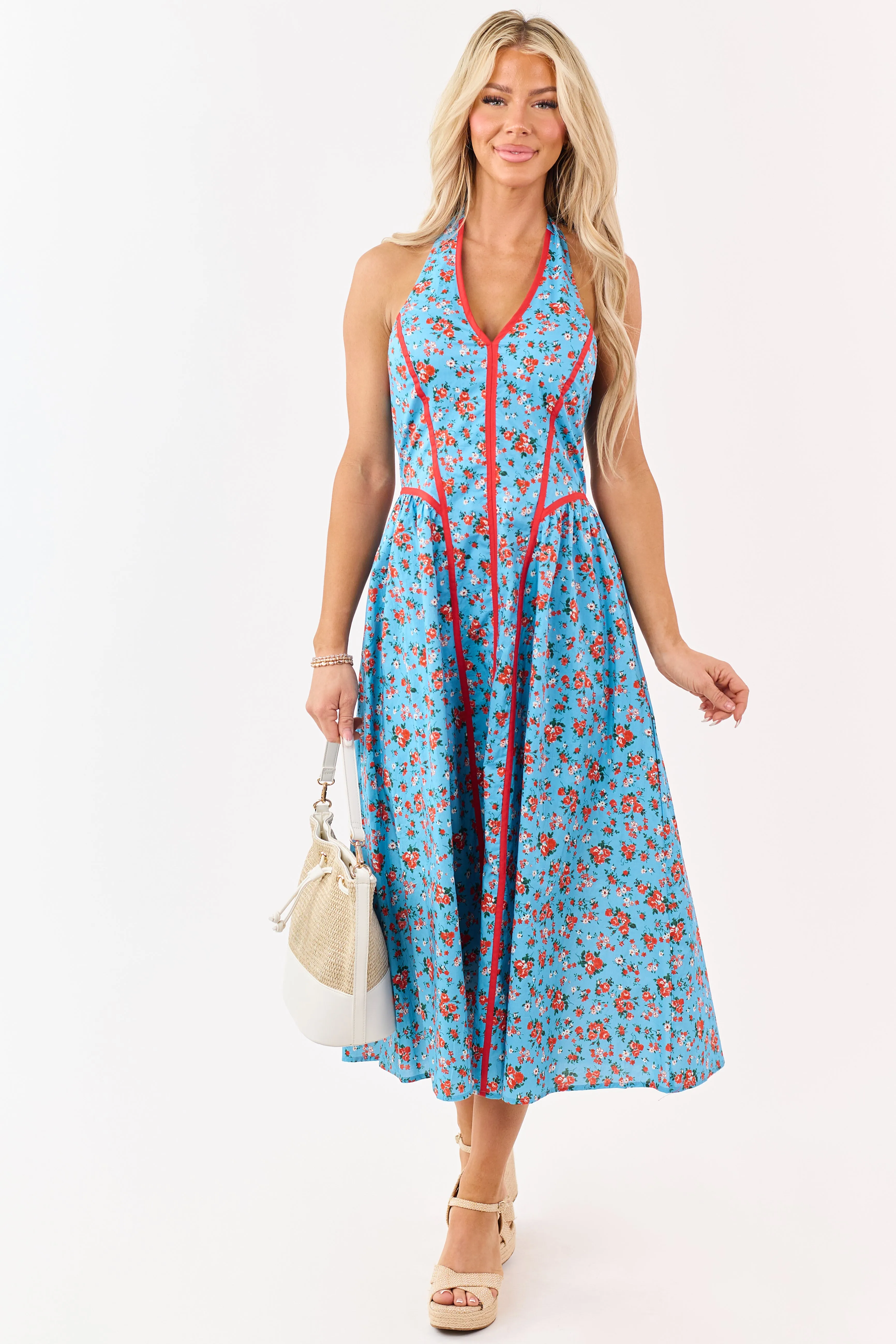 Entro Cornflower Floral Print Cotton Midi Dress sold by Lime Lush product image thumbnail 3