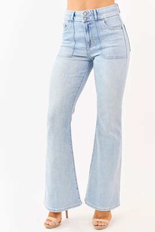 Hidden Premium Light Wash Stretchy Flare Jeans sold by Lime Lush