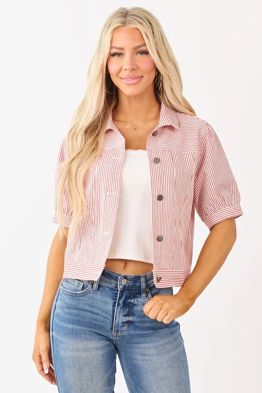 Ruby Striped Denim Button Down Short Sleeve Top made by Fate