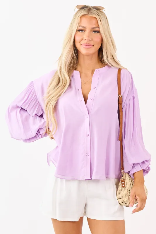 Iris Button Down Ruffle Cuff Puff Sleeve Top made by Fate