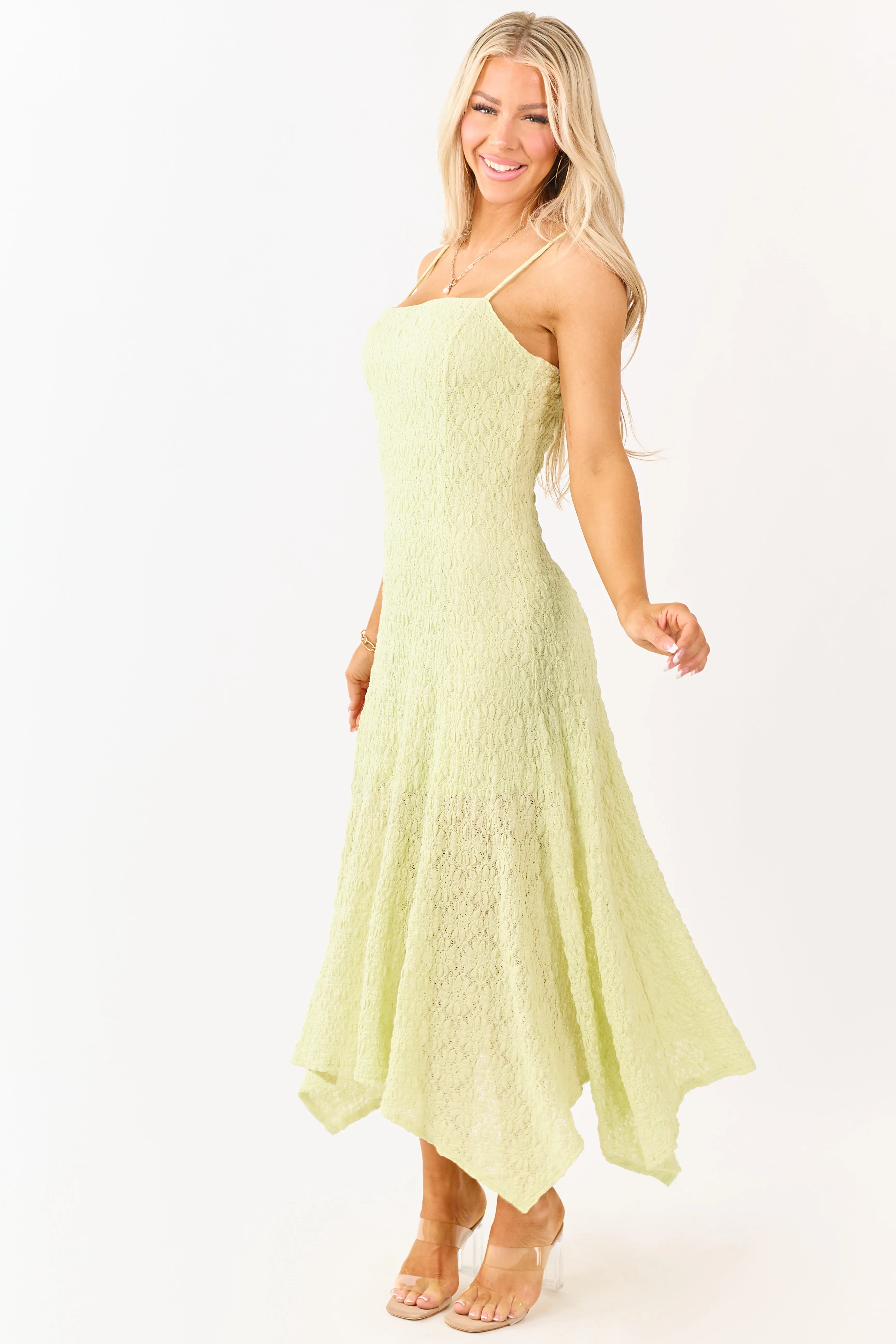 Pistachio Floral Lace Handkerchief Hem Midi Dress sold by Lime Lush product image thumbnail 5