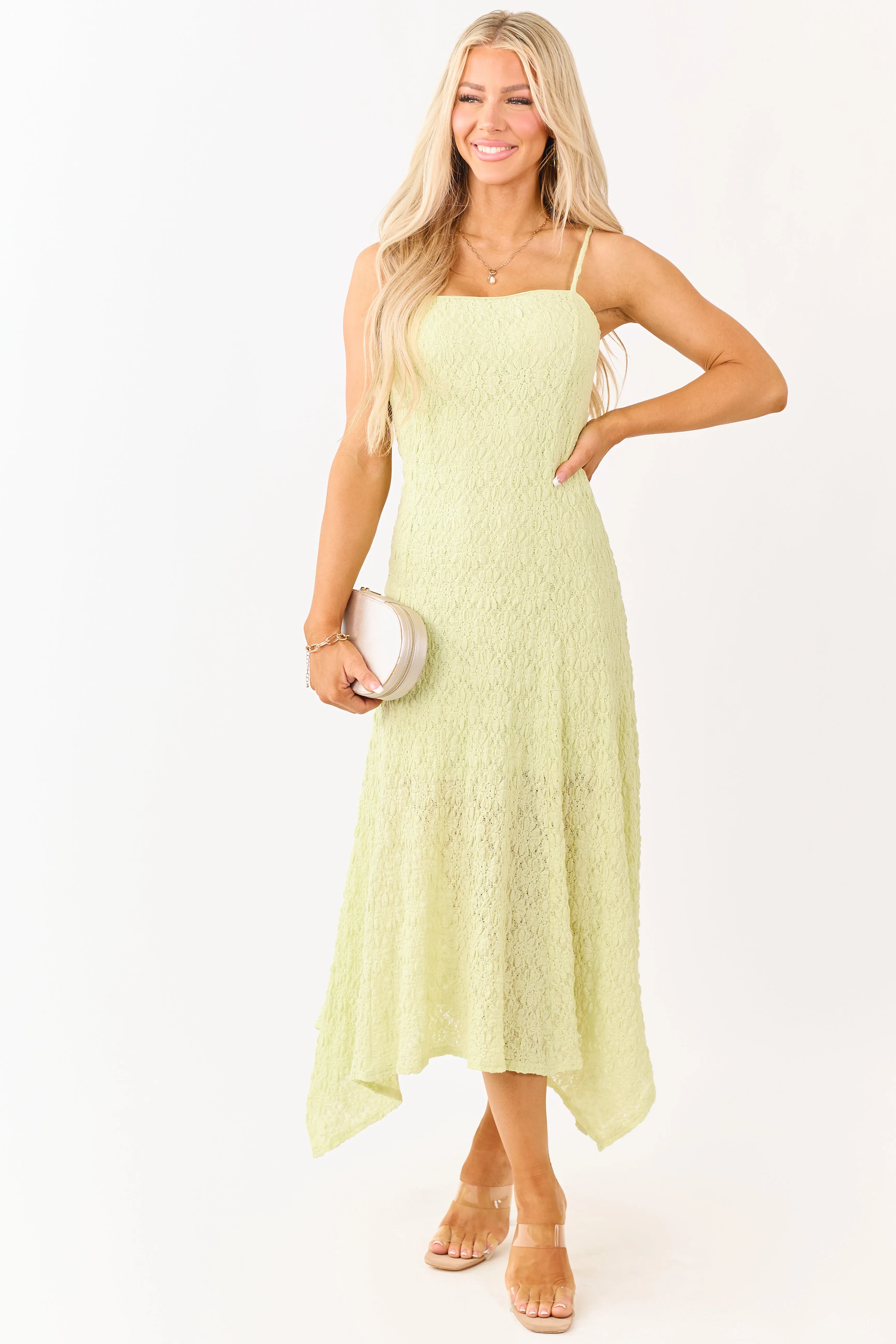 Pistachio Floral Lace Handkerchief Hem Midi Dress sold by Lime Lush product image thumbnail 4