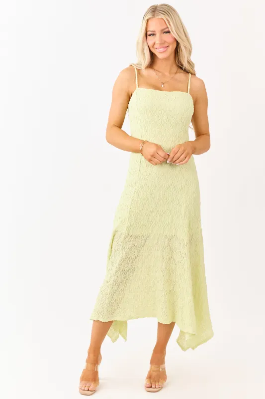 Pistachio Floral Lace Handkerchief Hem Midi Dress made by Sunday Edition