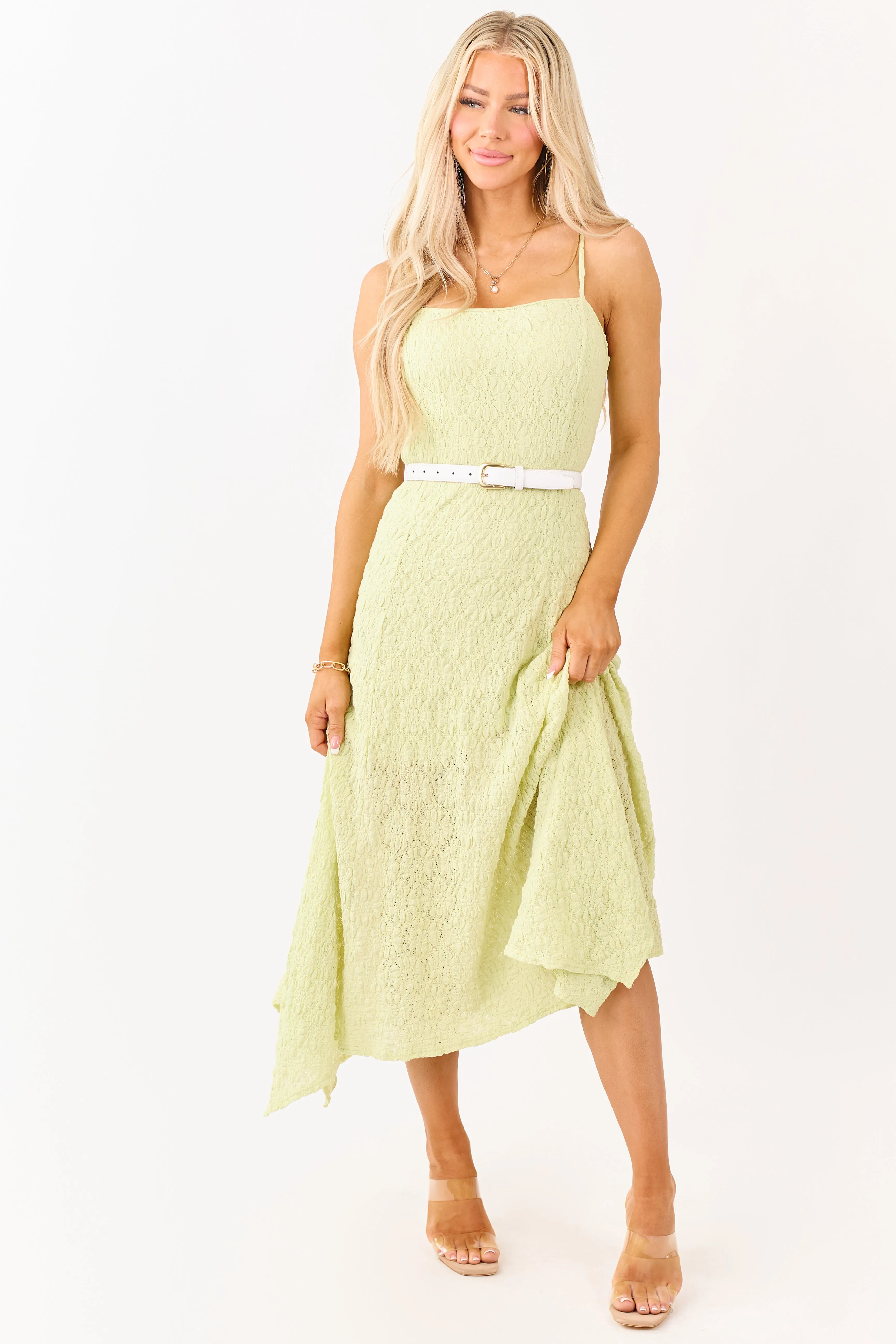 Pistachio Floral Lace Handkerchief Hem Midi Dress sold by Lime Lush product image thumbnail 2