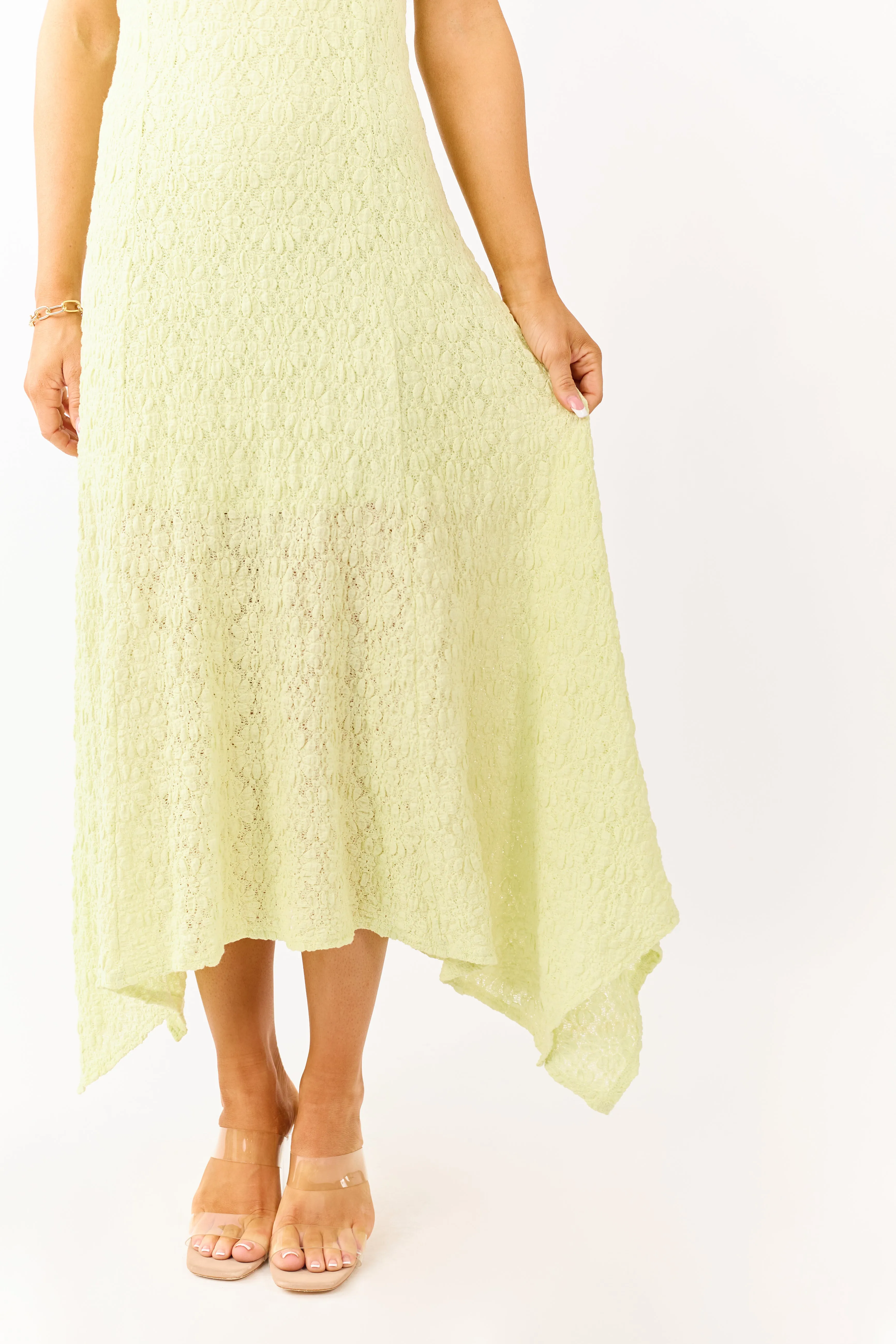 Pistachio Floral Lace Handkerchief Hem Midi Dress sold by Lime Lush product image thumbnail 3