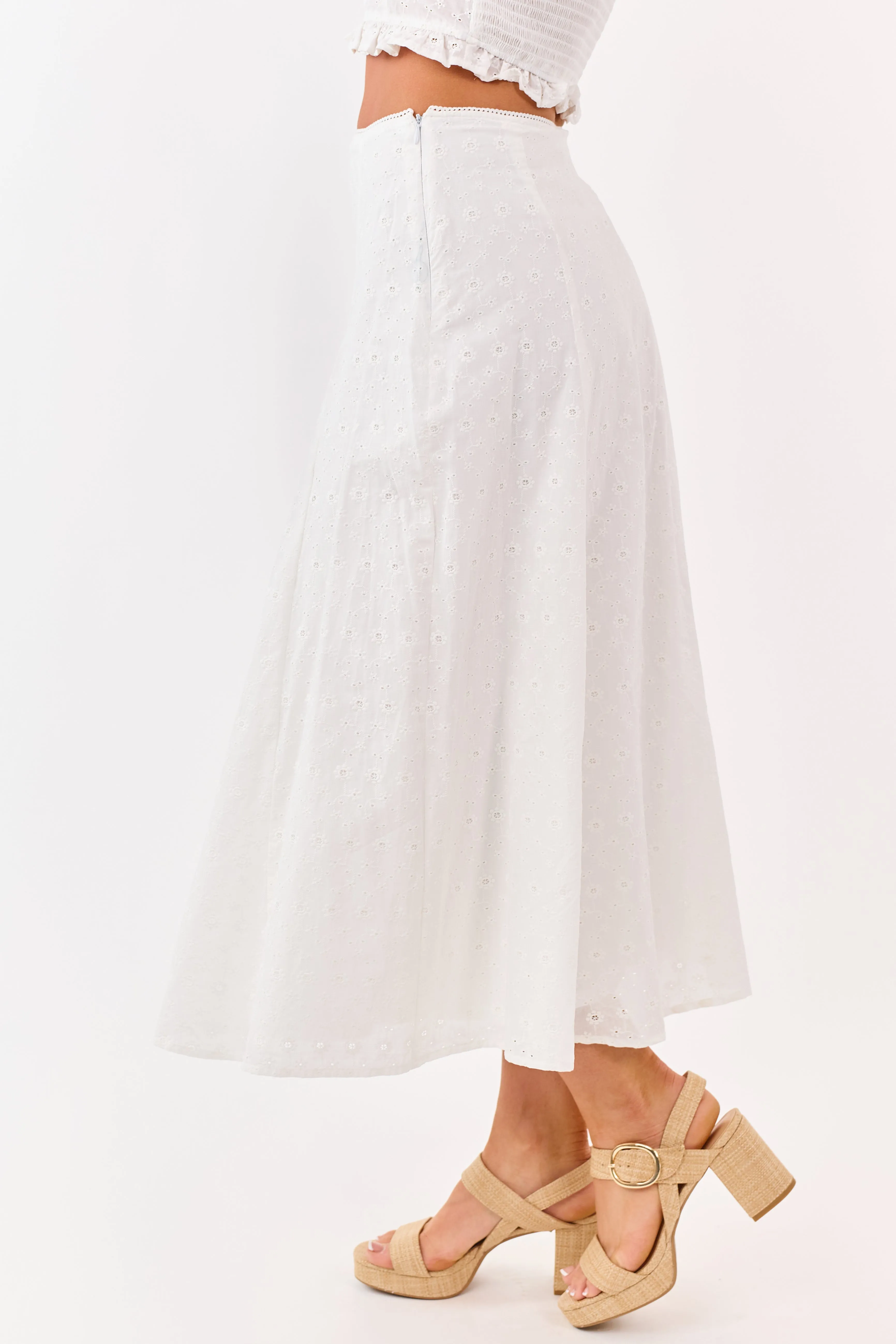 Off White Eyelet Lace Cotton Midi Skirt sold by Lime Lush product image thumbnail 3