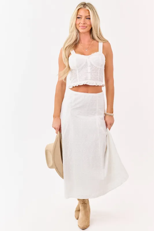 Off White Eyelet Lace Cotton Midi Skirt made by Blu Pepper
