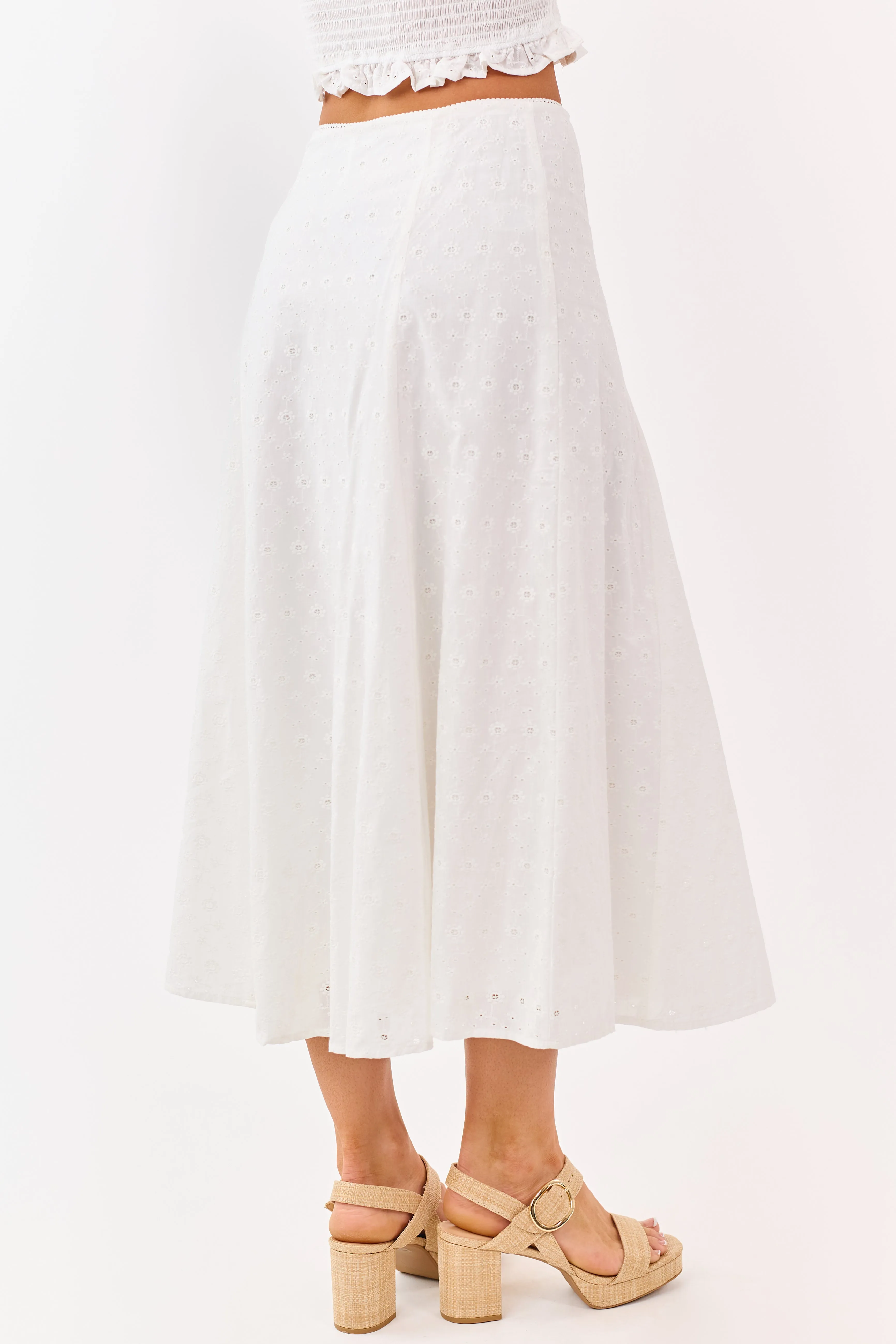 Off White Eyelet Lace Cotton Midi Skirt sold by Lime Lush product image thumbnail 4