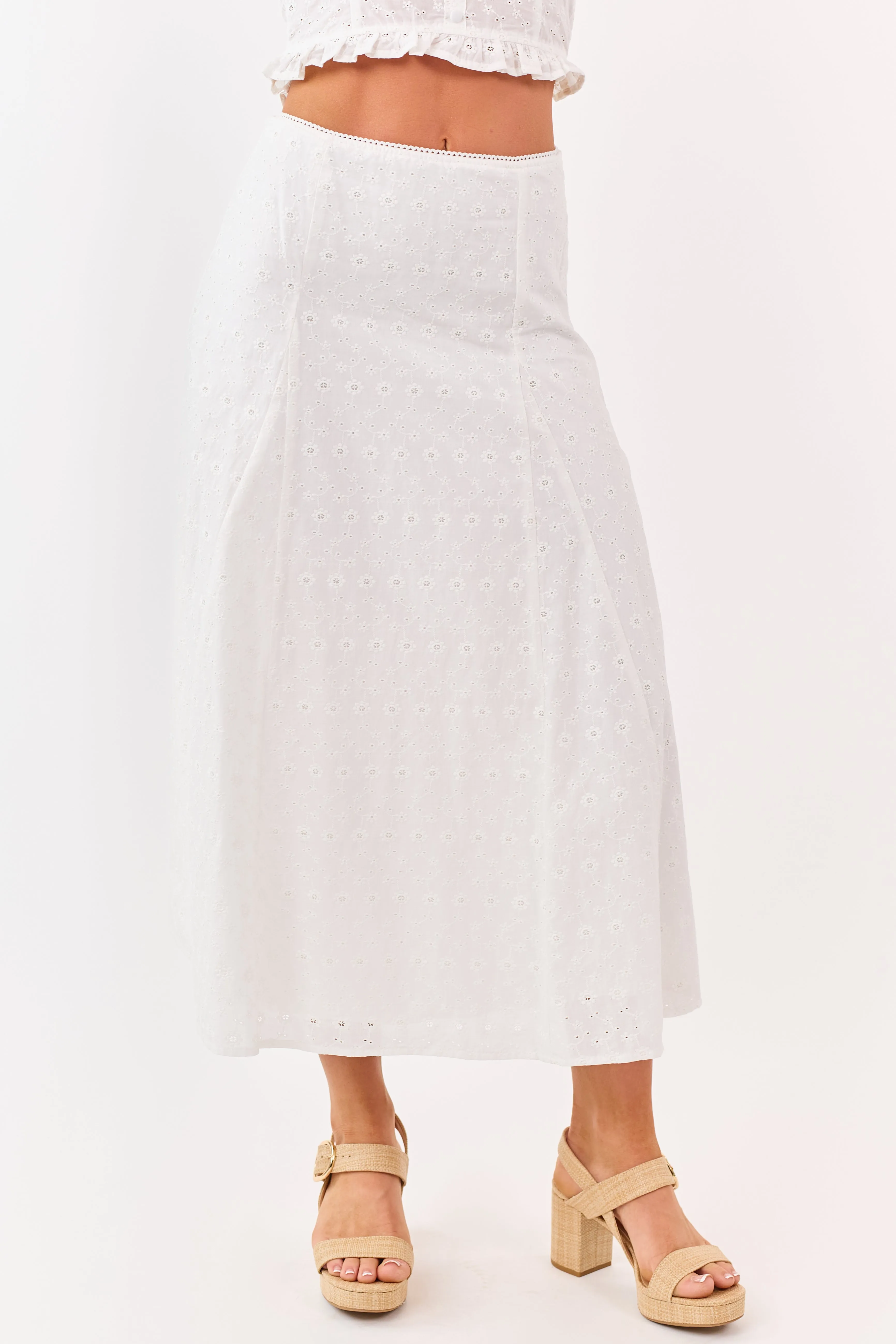 Off White Eyelet Lace Cotton Midi Skirt sold by Lime Lush product image thumbnail 2