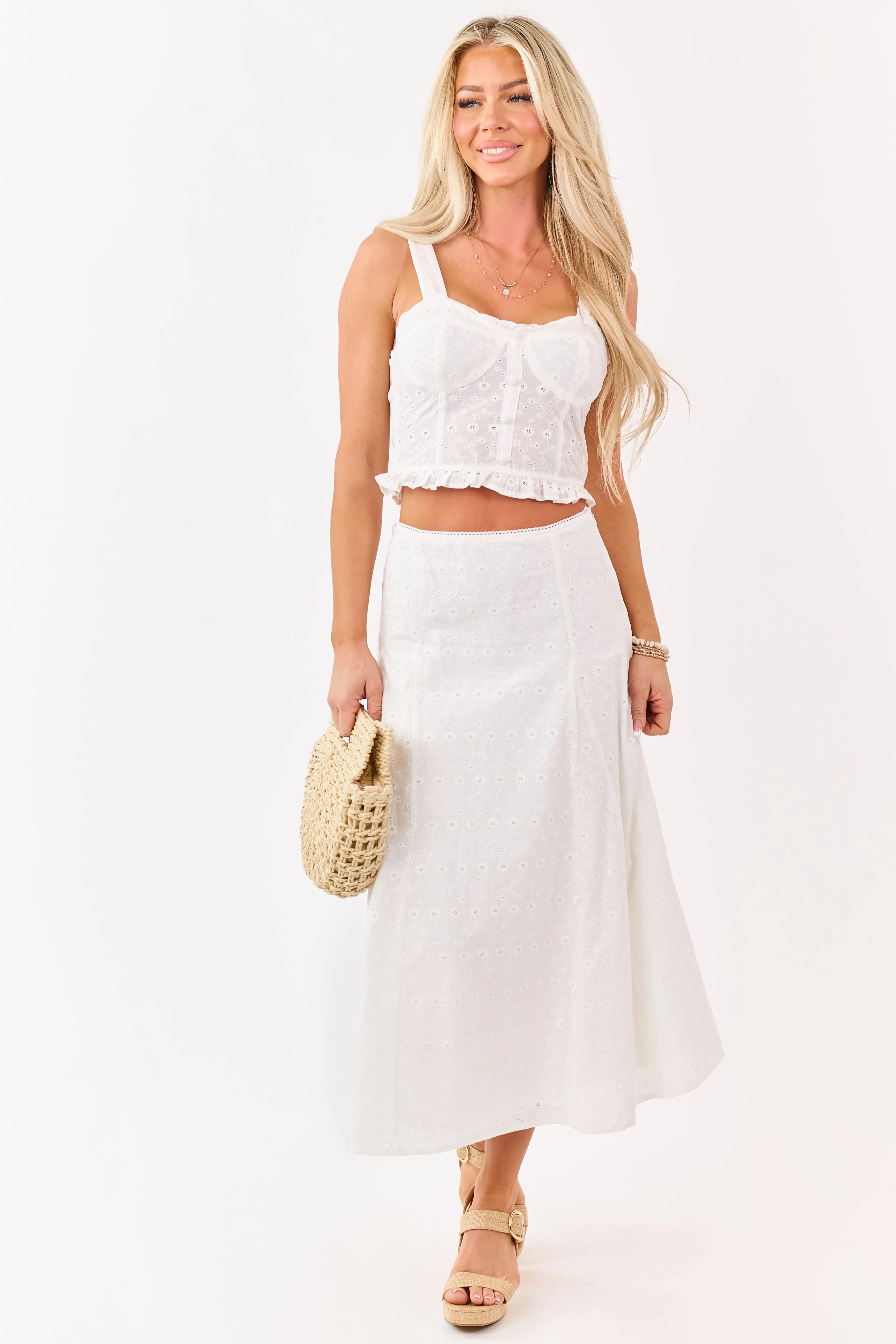 Off White Eyelet Lace Cropped Cotton Tank Top sold by Lime Lush product image thumbnail 2