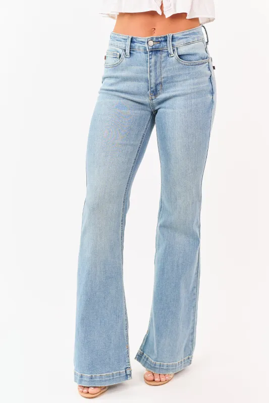Judy Blue Medium Wash Mid Rise Stretchy Flare Jeans made by Judy Blue