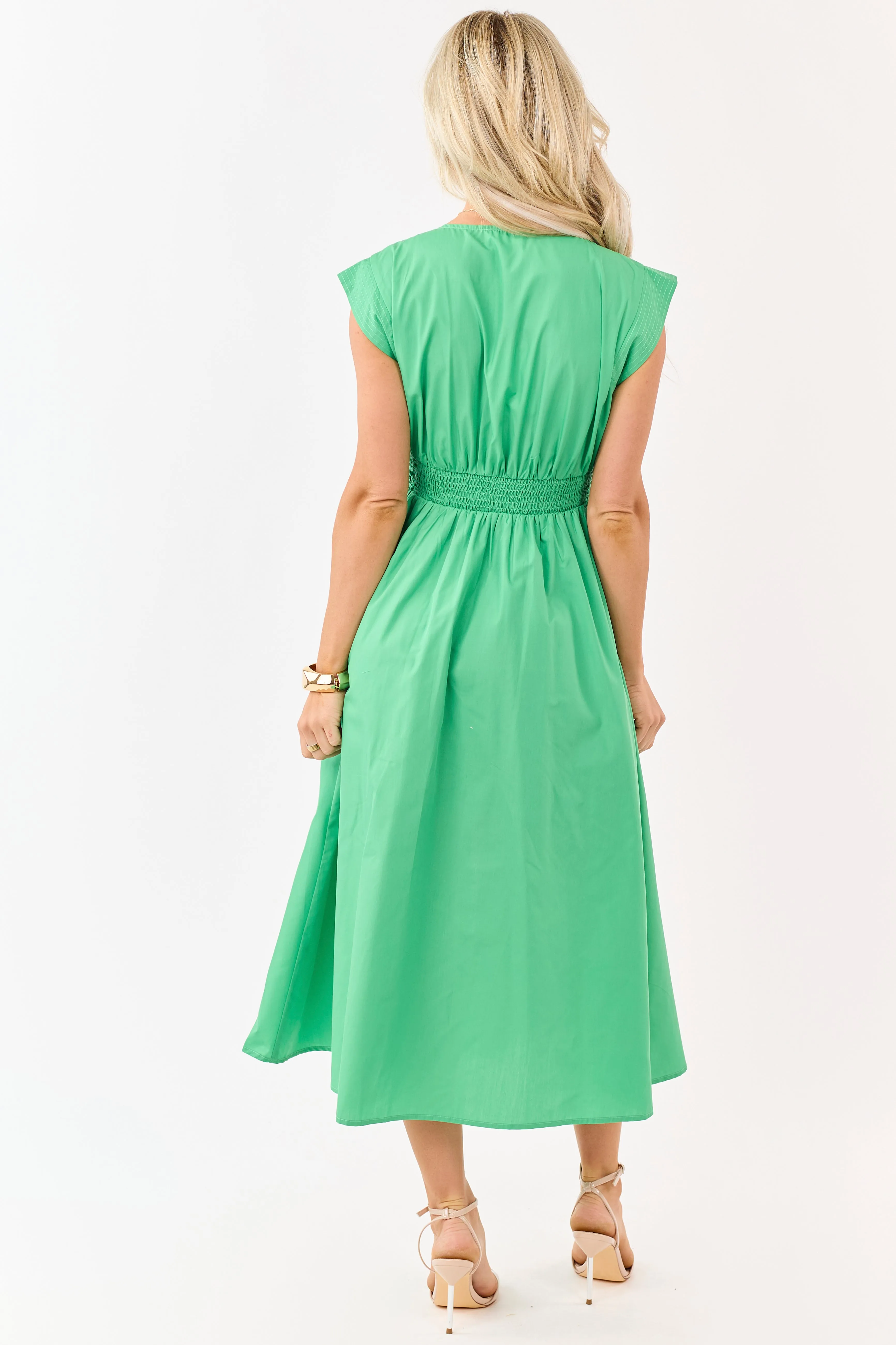 Entro Kelly Green Zip Up Cap Sleeve Midi Dress sold by Lime Lush product image thumbnail 5