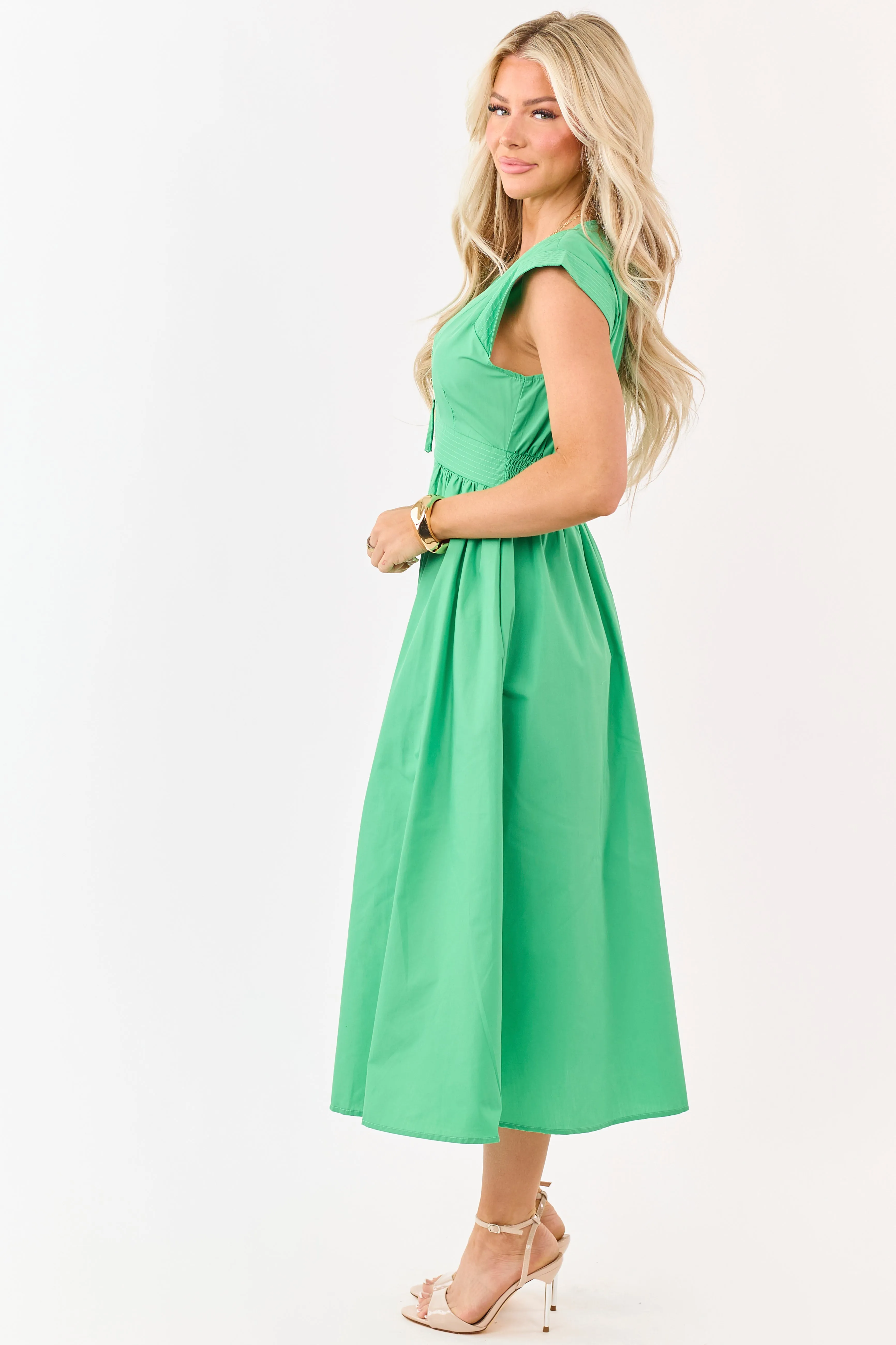 Entro Kelly Green Zip Up Cap Sleeve Midi Dress sold by Lime Lush product image thumbnail 4