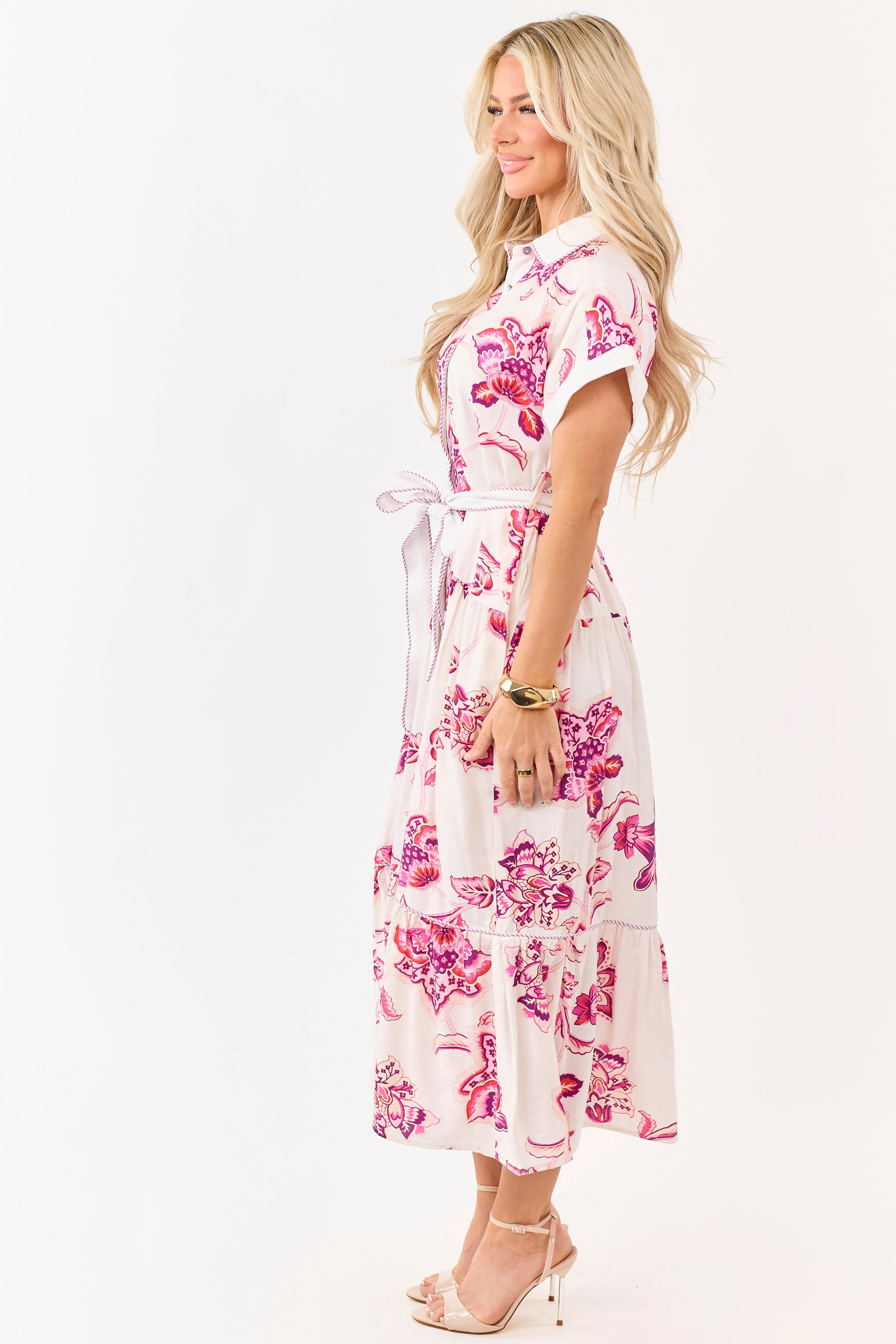 Entro Cream Floral Print Button Down Midi Dress sold by Lime Lush product image thumbnail 4