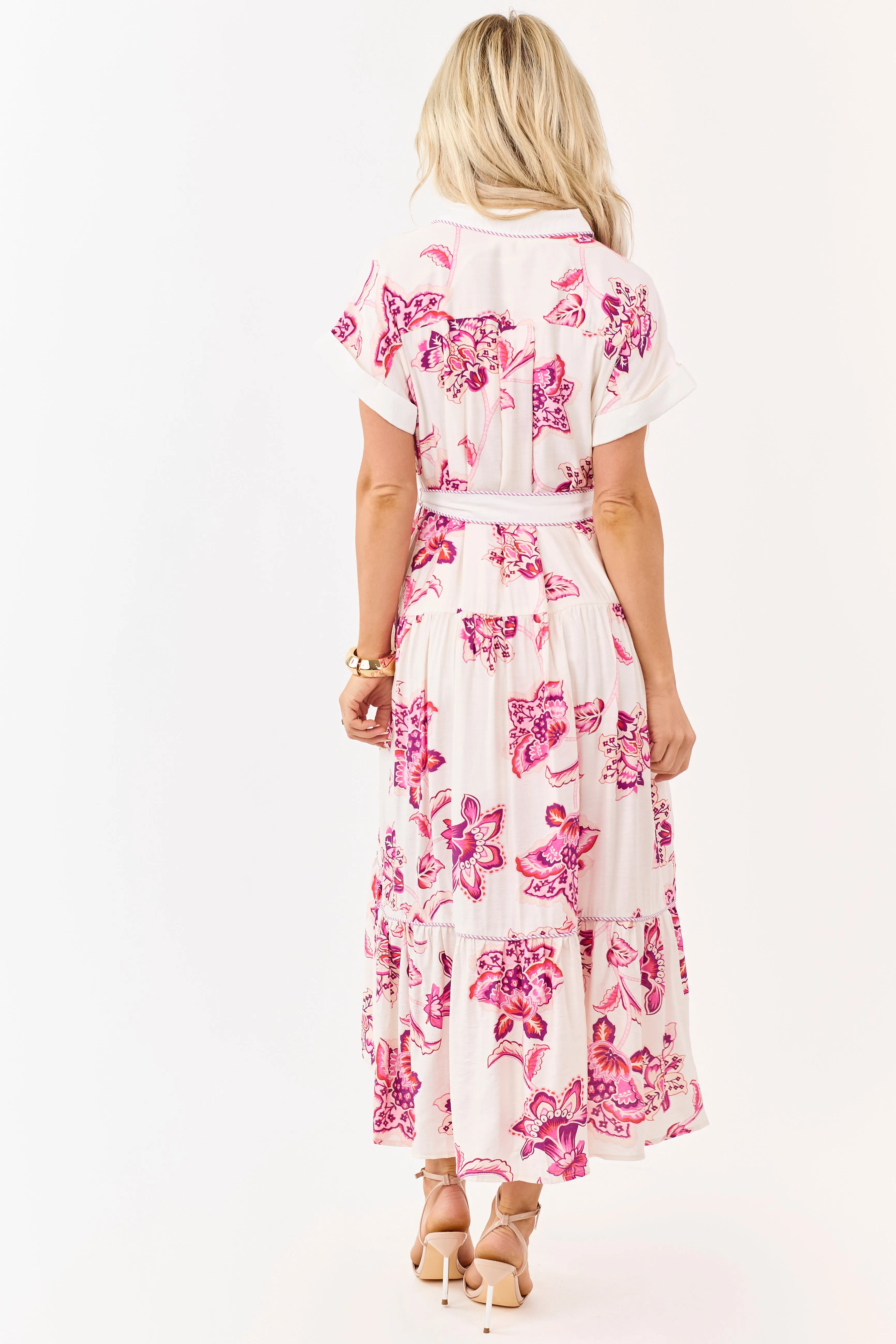 Entro Cream Floral Print Button Down Midi Dress sold by Lime Lush product image thumbnail 5