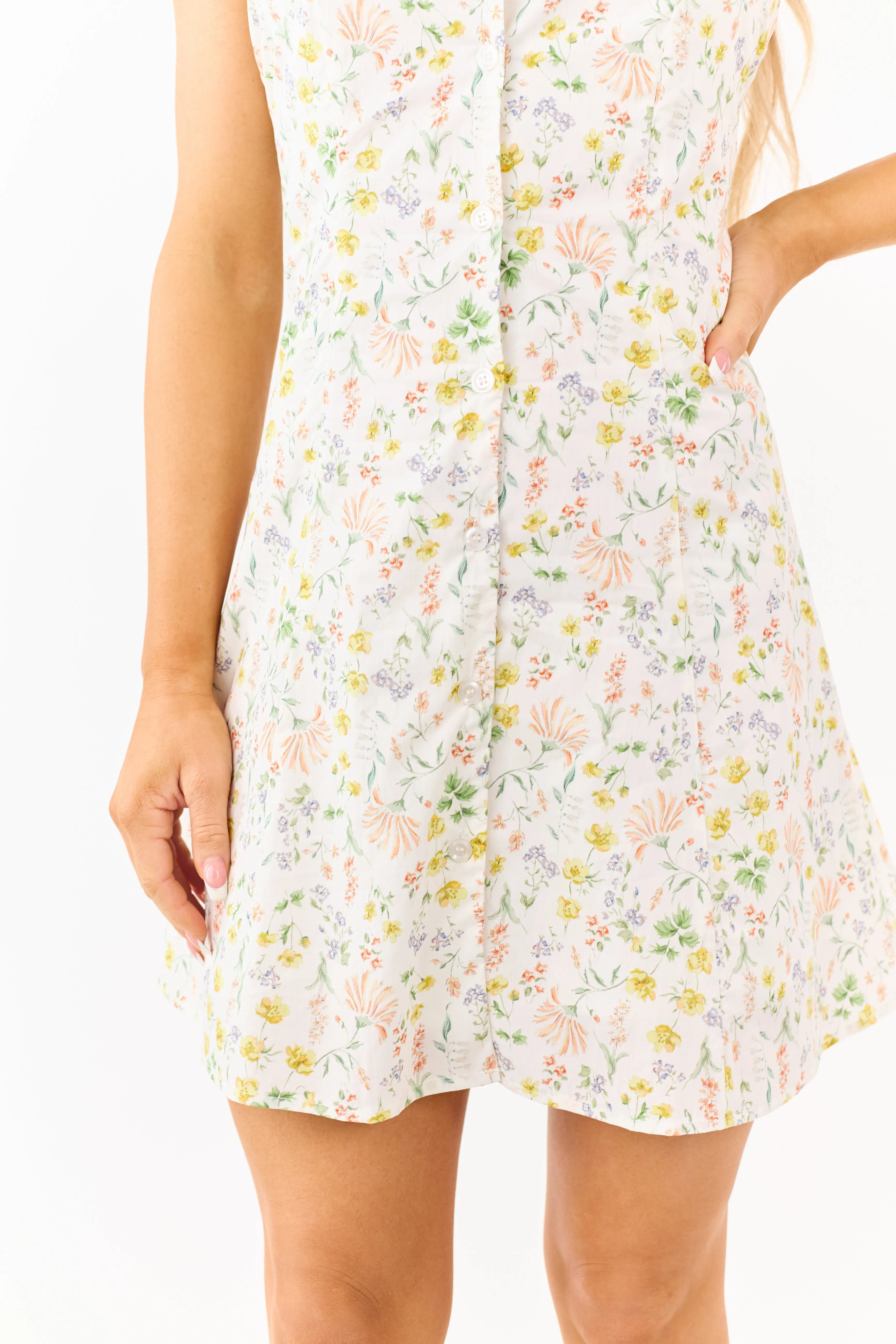 Ivory Floral Print Button Down Halter Mini Dress sold by Lime Lush product image thumbnail 2