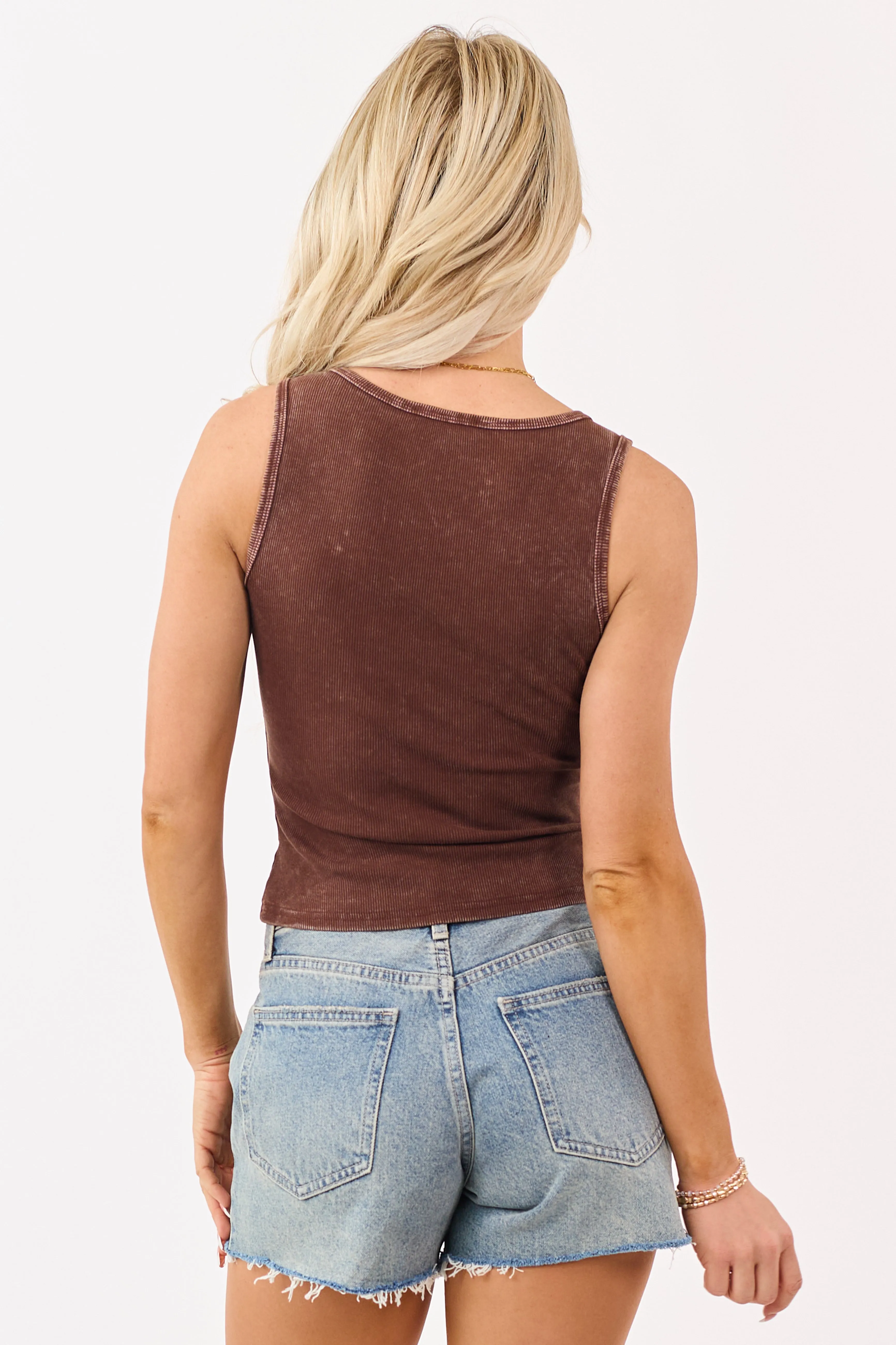 Cocoa Acid Wash Henley Ribbed Tank Top sold by Lime Lush product image thumbnail 5