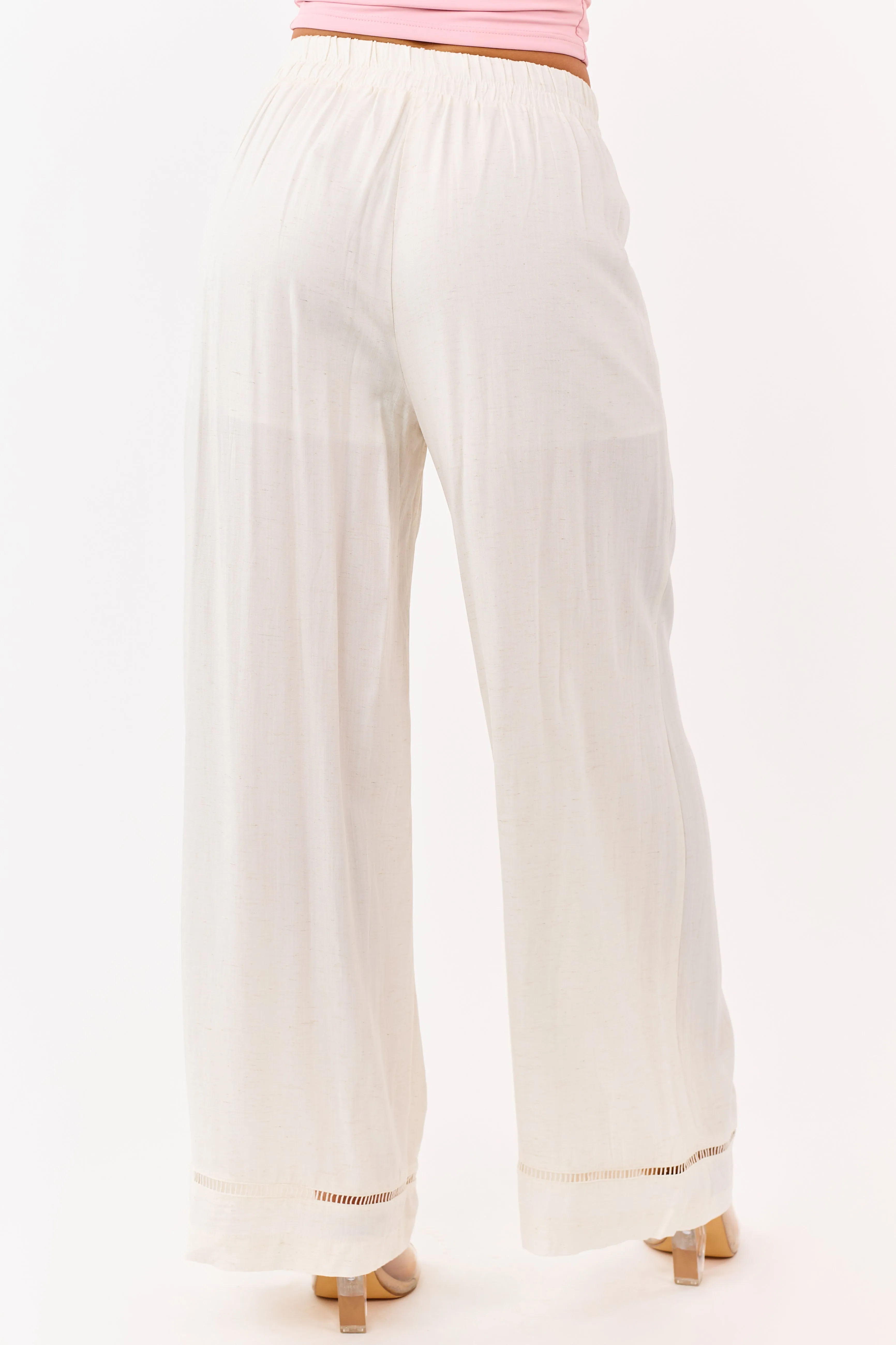 Cream Ladder Lace Hem Linen Blend Wide Leg Pants sold by Lime Lush product image thumbnail 4