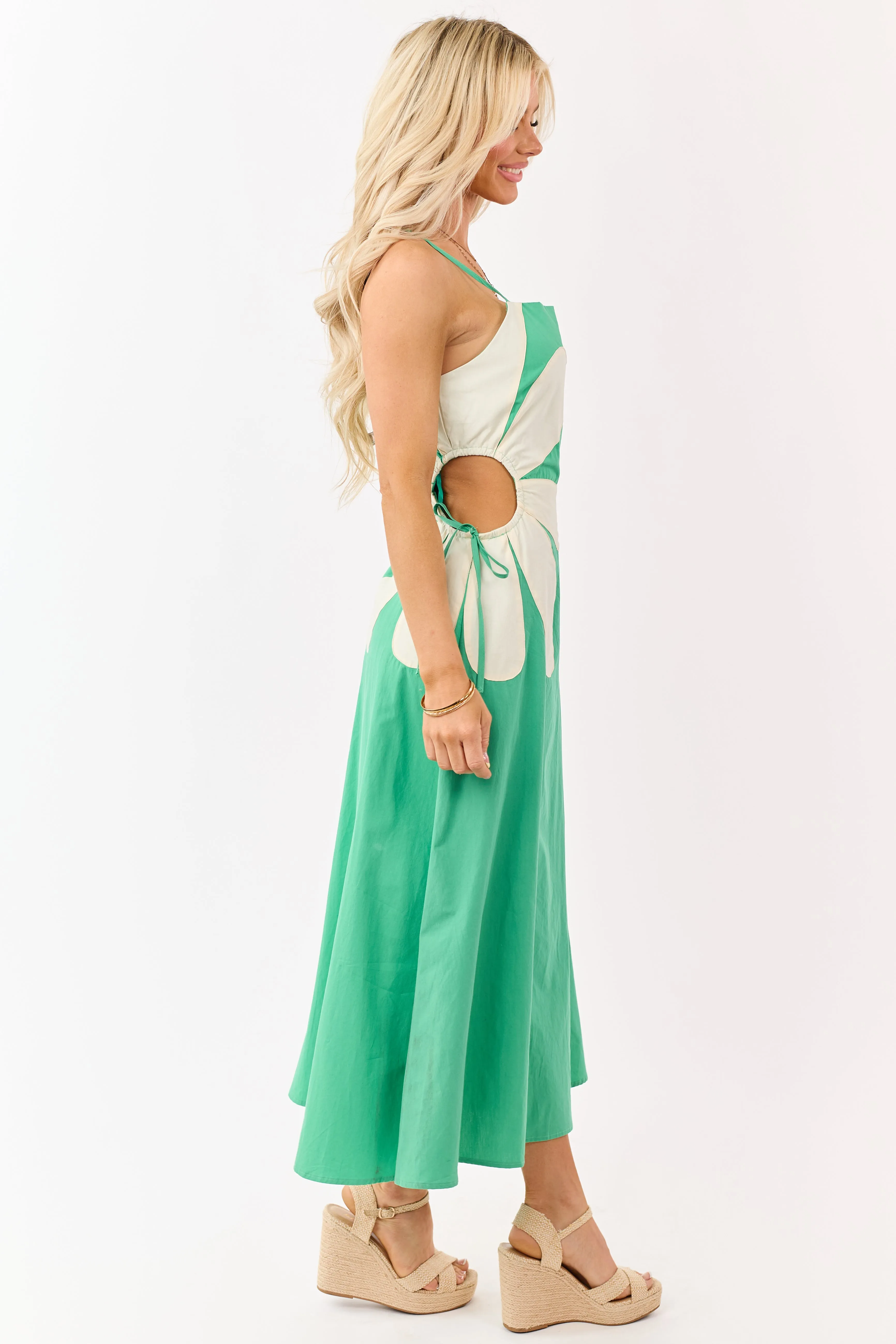 Kelly Green Cotton Side Cut Out Flower Midi Dress sold by Lime Lush product image thumbnail 4