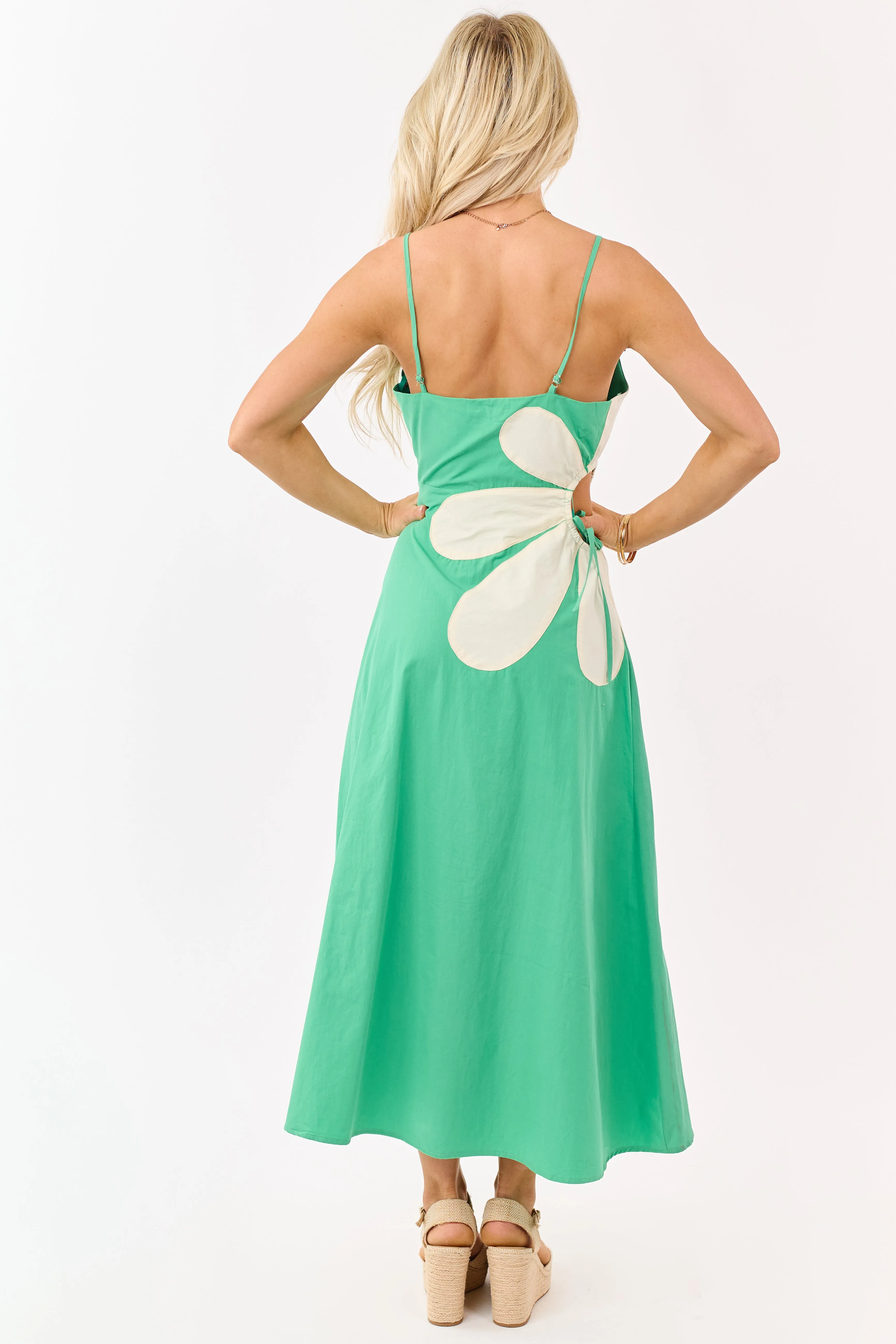 Kelly Green Cotton Side Cut Out Flower Midi Dress sold by Lime Lush product image thumbnail 5