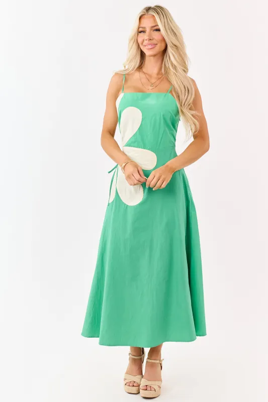 Kelly Green Cotton Side Cut Out Flower Midi Dress made by Very J