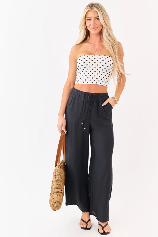 Black Elastic Waistband Wide Leg Flowy Pants made by Very J