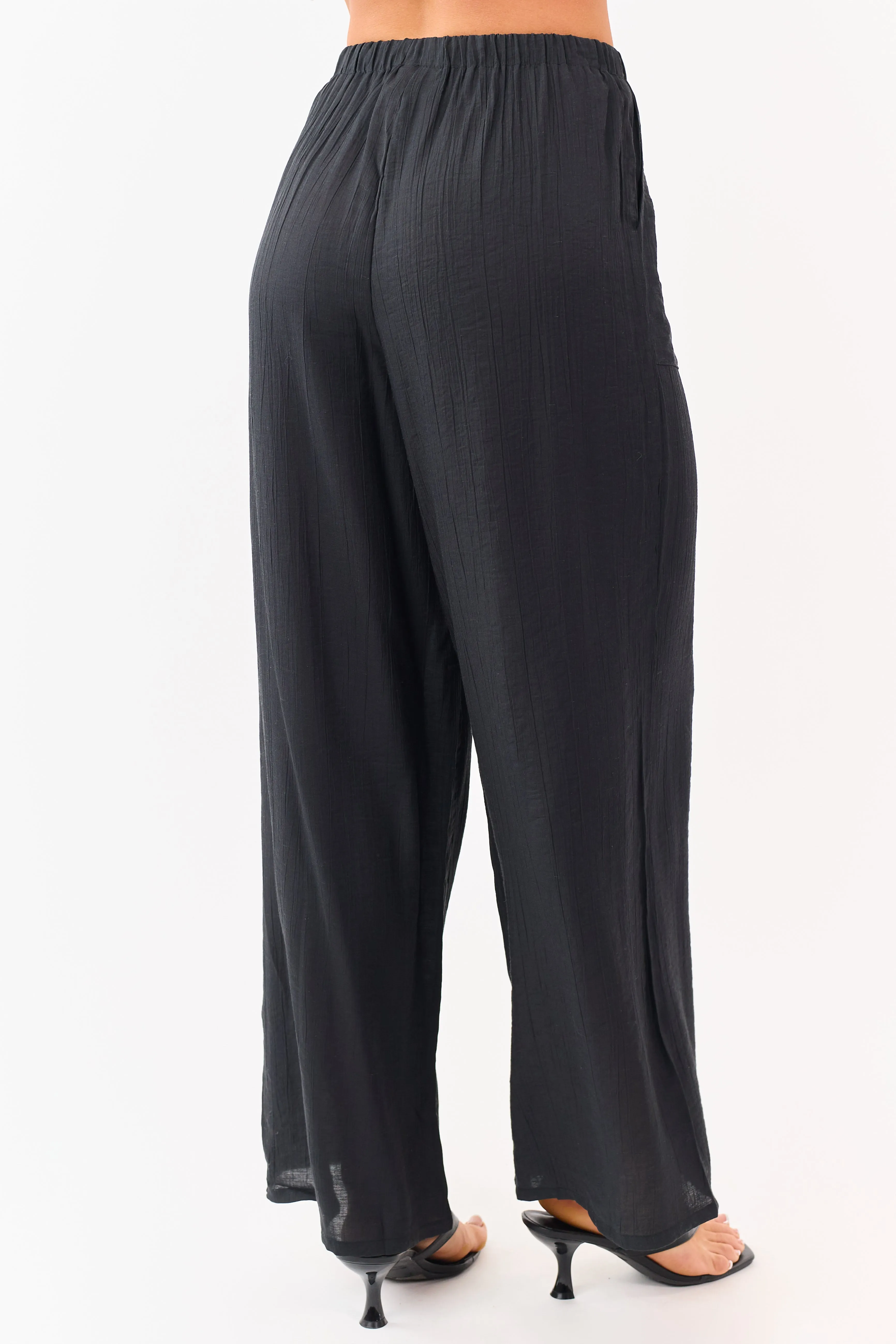 Black Elastic Waistband Wide Leg Flowy Pants sold by Lime Lush product image thumbnail 4