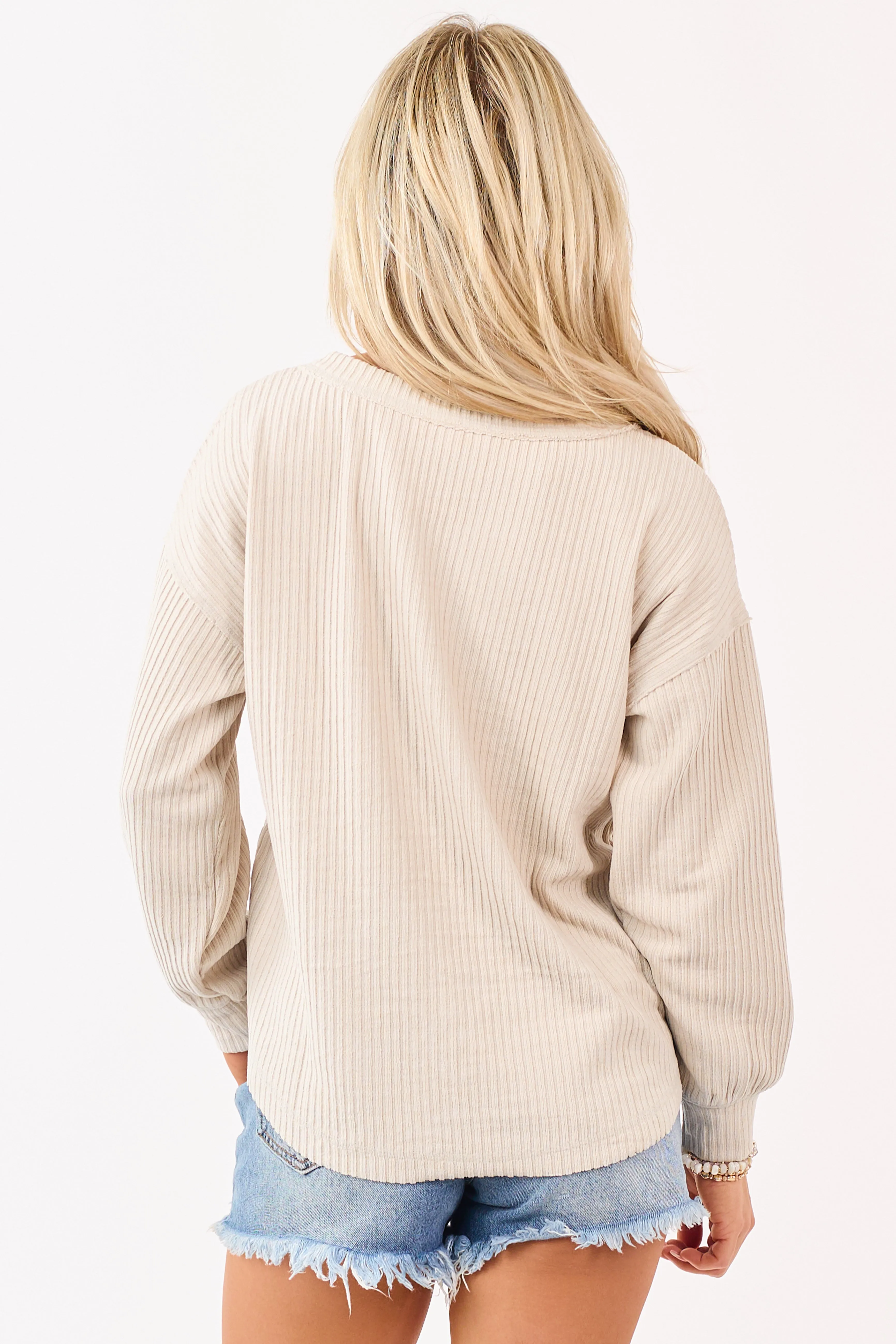 Beige Long Sleeve Knit Henley Top sold by Lime Lush product image thumbnail 5