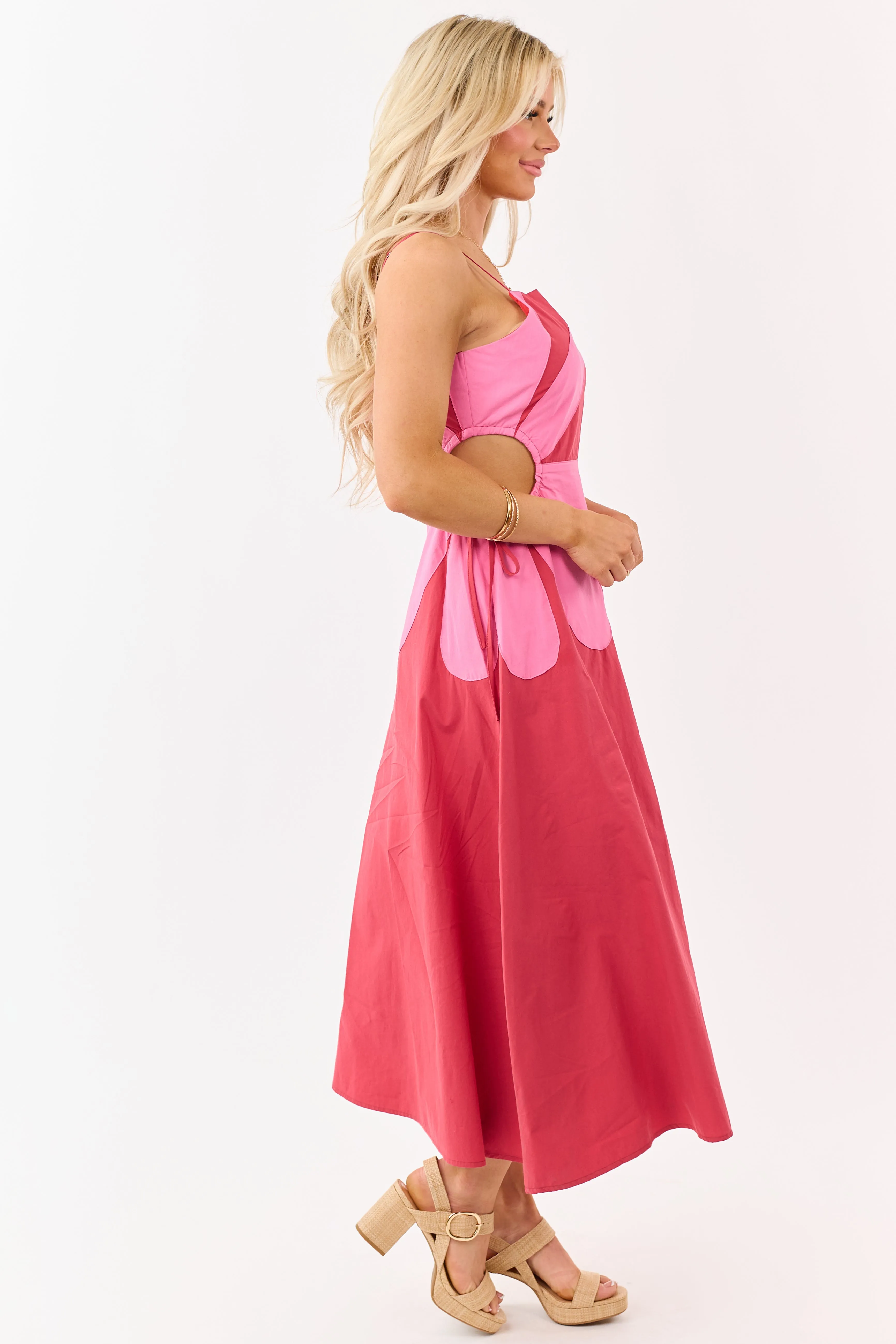 Candy Apple Red Cotton Side Cut Out Flower Midi Dress sold by Lime Lush product image thumbnail 4