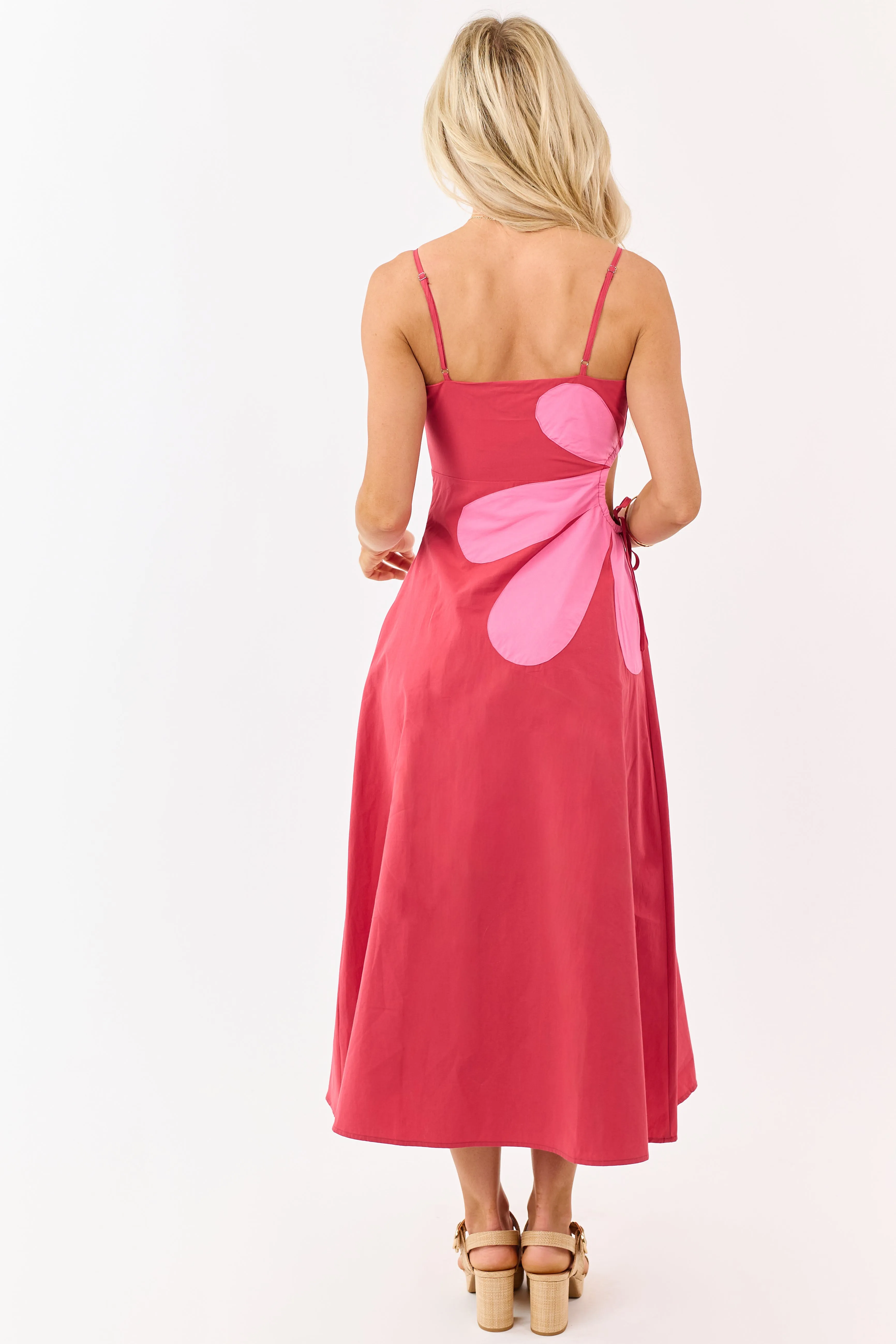 Candy Apple Red Cotton Side Cut Out Flower Midi Dress sold by Lime Lush product image thumbnail 5