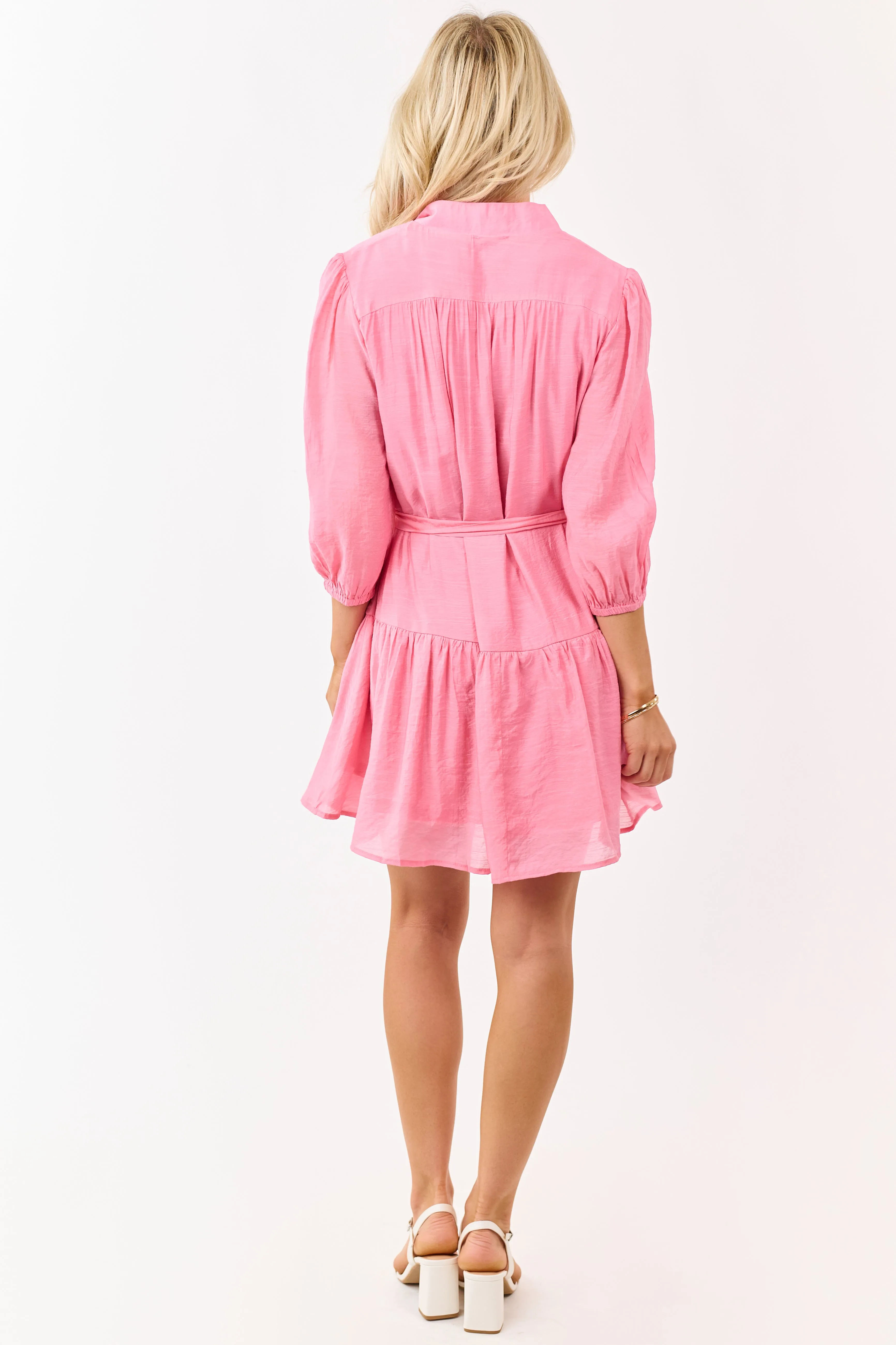 Punch Button Down High Collar Waist Tie Mini Dress sold by Lime Lush product image thumbnail 5