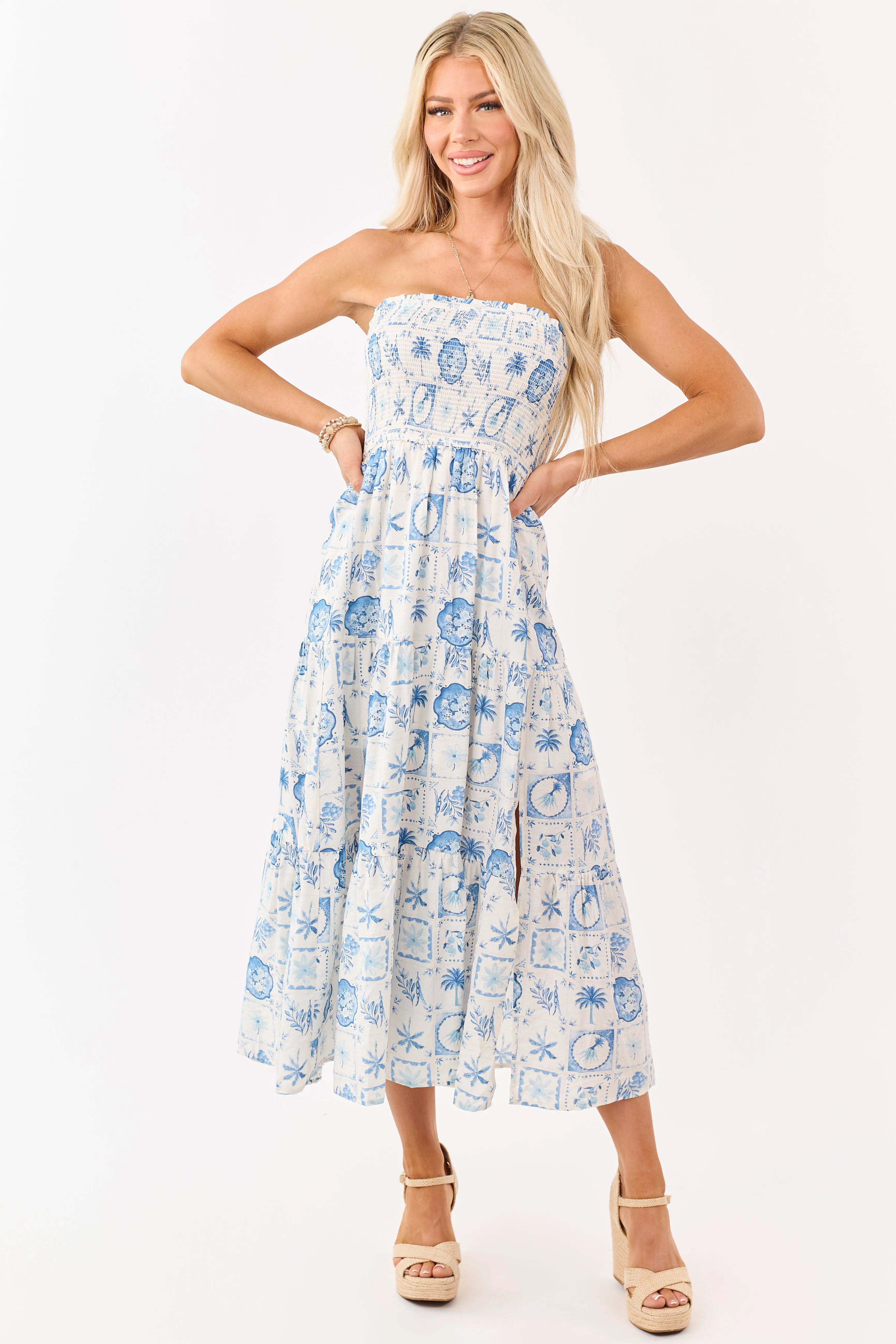 Ivory and Cornflower Vacation Print Midi Dress sold by Lime Lush product image thumbnail 3