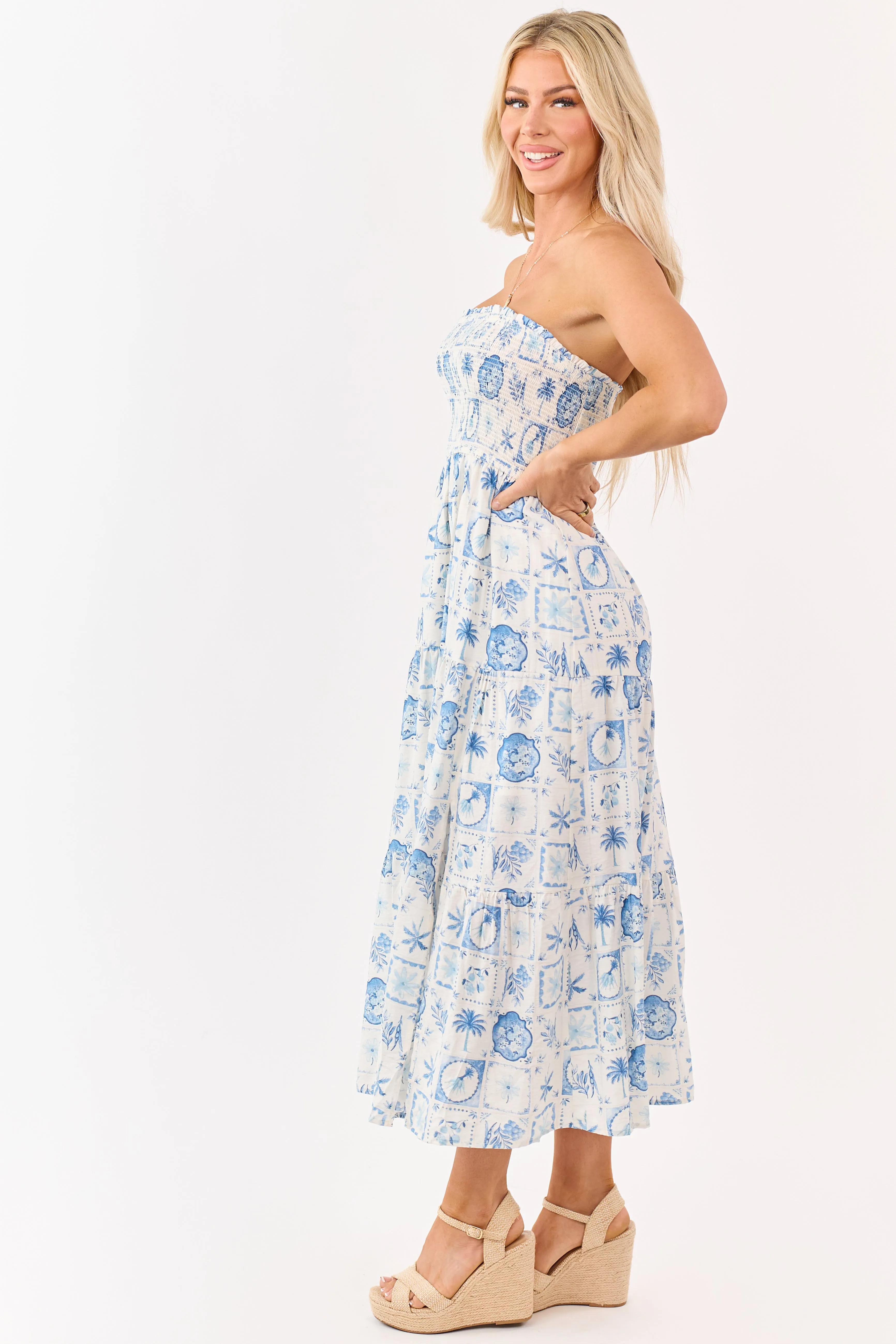 Ivory and Cornflower Vacation Print Midi Dress sold by Lime Lush product image thumbnail 4