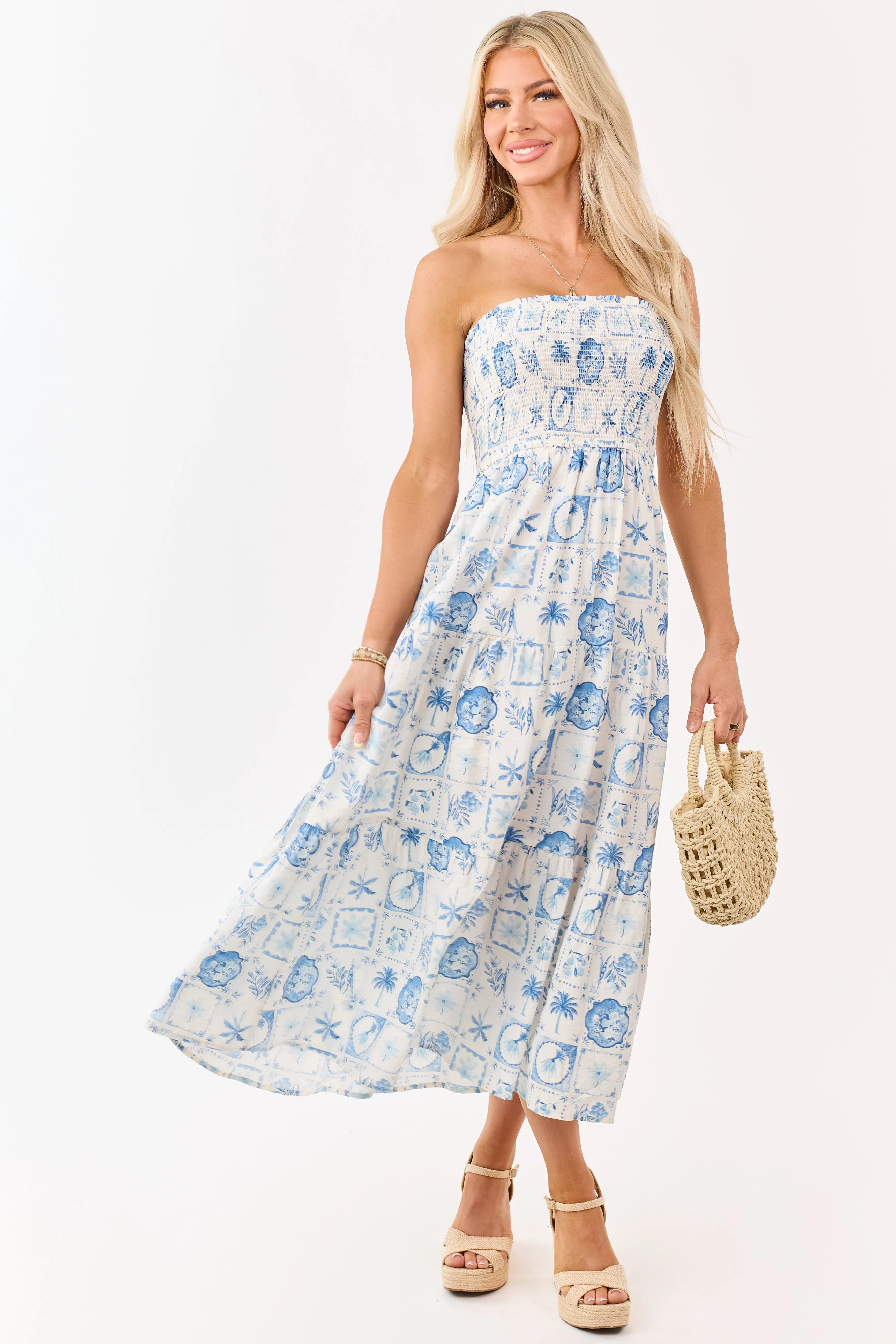 Ivory and Cornflower Vacation Print Midi Dress sold by Lime Lush product image thumbnail 2