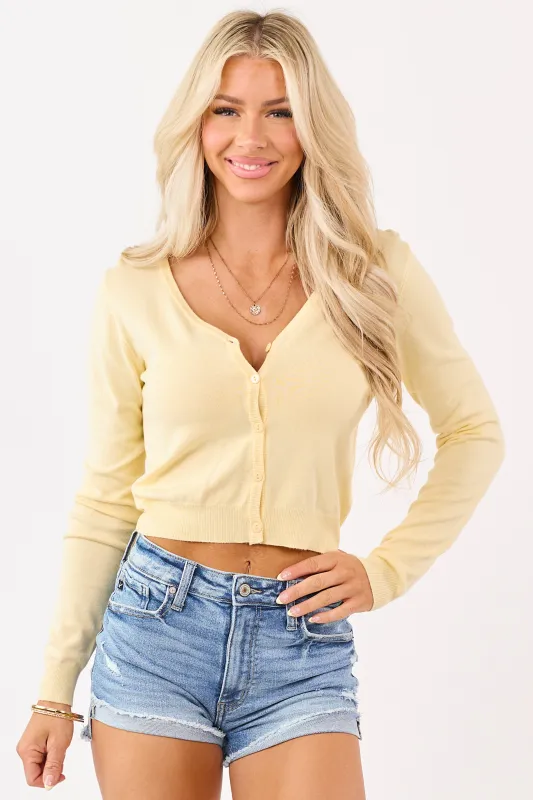 Buttercream Rib Knit Button Down Cropped Cardigan made by Sunday Edition
