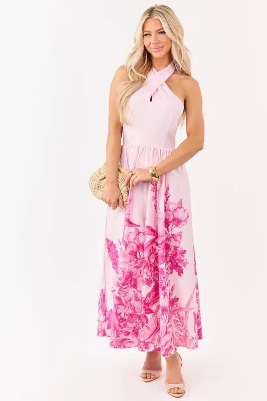 Flying Tomato Blush Cotton Floral Halter Midi Dress made by Flying Tomato