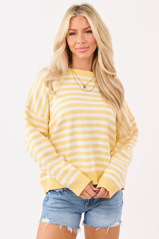 Amber and Ivory Striped Ribbed Knit Sweater made by Papermoon