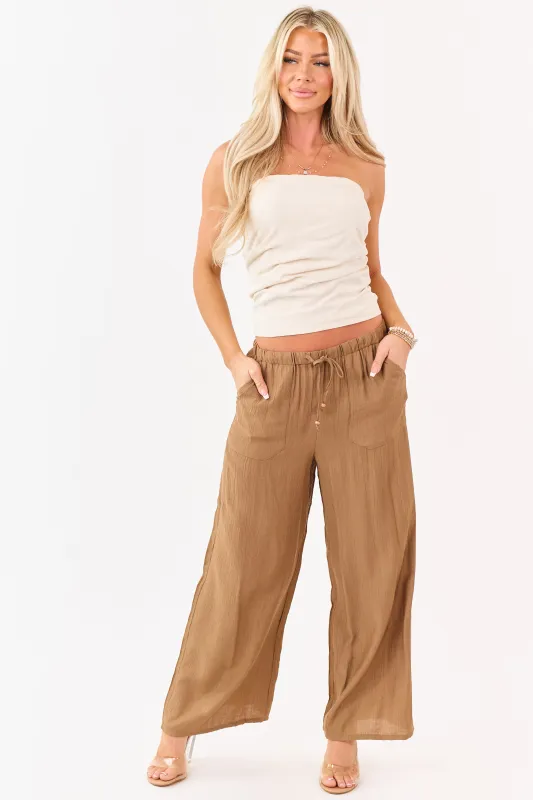 Sepia Elastic Waistband Wide Leg Flowy Pants made by Very J
