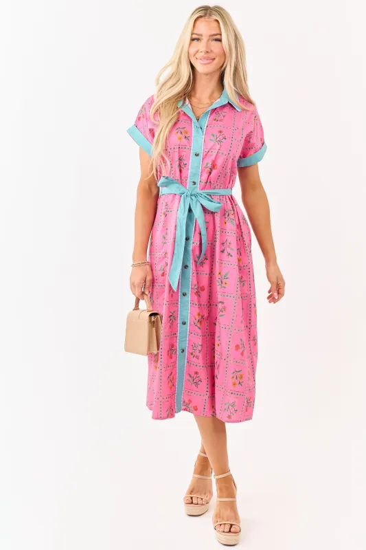Raspberry Cotton Floral Faux Button Down Midi Dress made by Umgee
