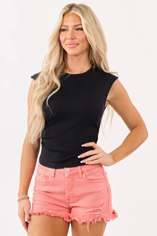 Black Ruched Sides Cap Sleeve Top made by HYFVE