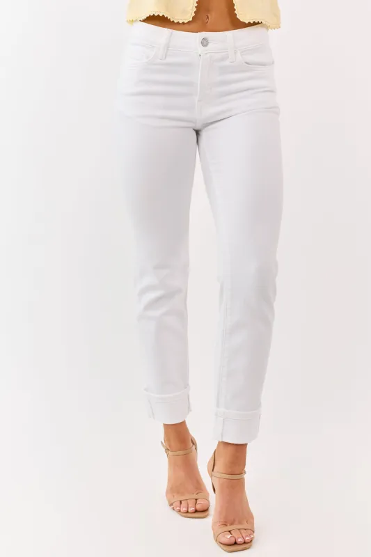 Vervet Ivory Mid Rise Slim Straight Stretch Jeans made by Vervet