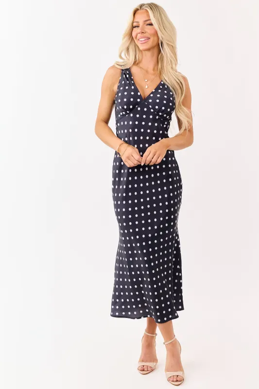 Black and Off White Polka Dot Satin Midi Dress made by HYFVE
