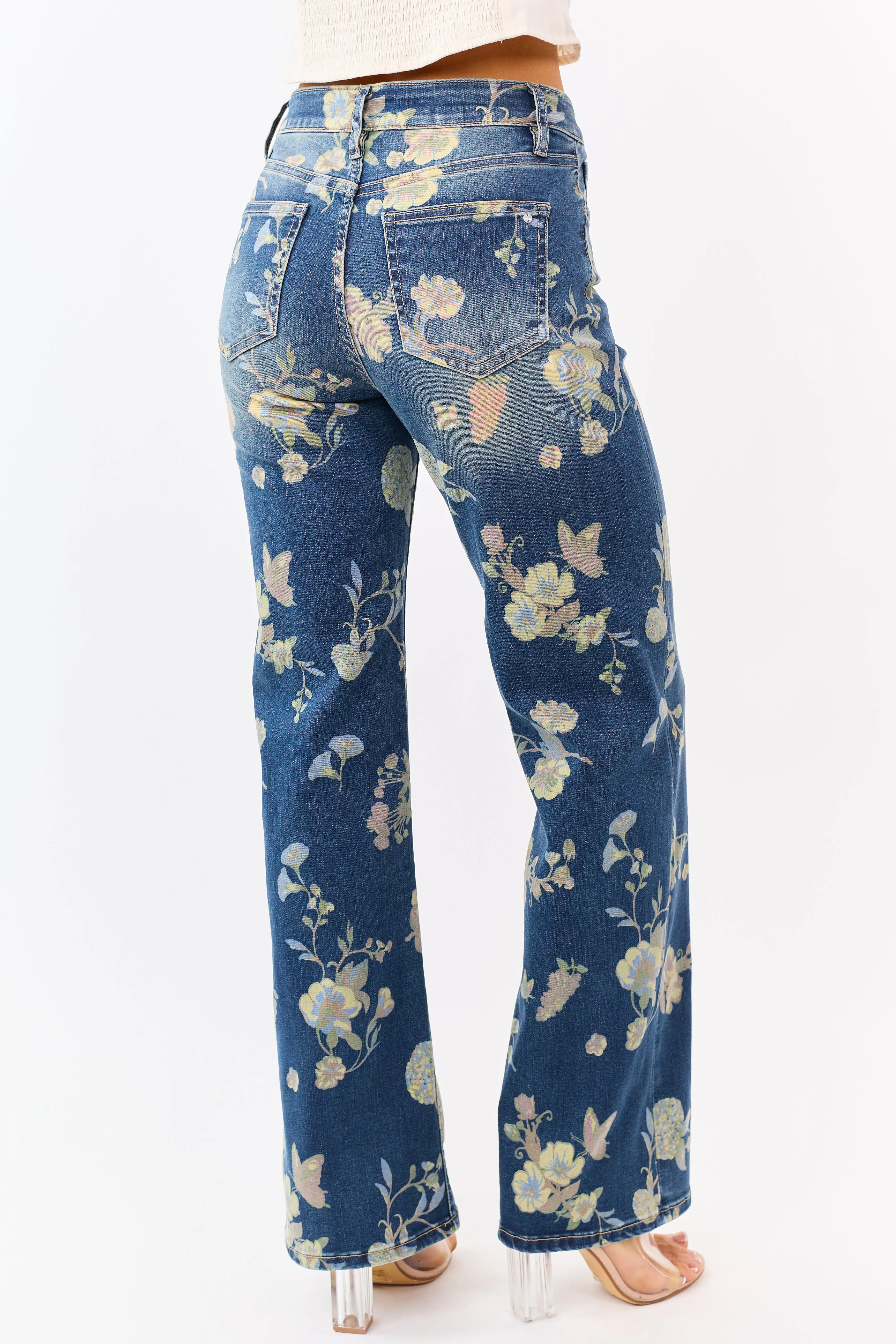 Mica Denim Dark Wash Floral Stretchy Wide Leg Jeans sold by Lime Lush product image thumbnail 4